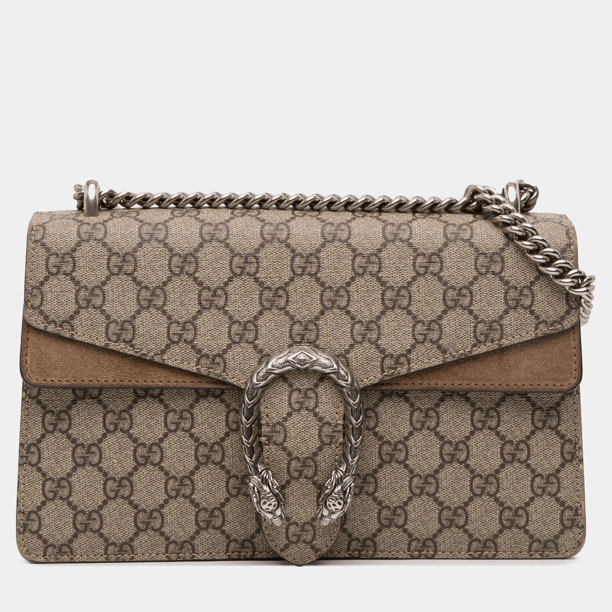Pre Owned Gucci Beige Brown Medium GG Supreme Dionysus Shoulder Bag