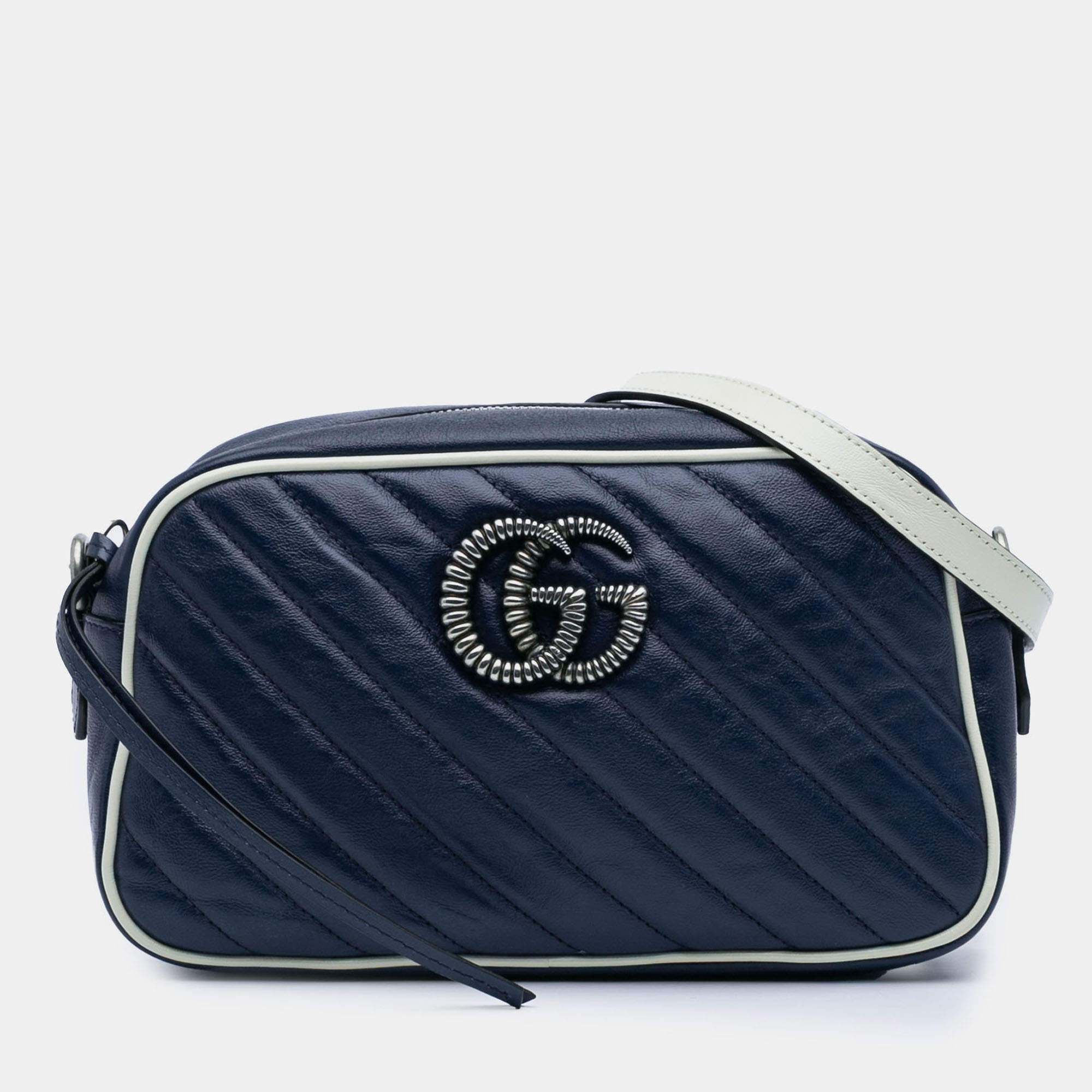 Pre Owned Gucci Blue Small GG Marmont Leather Torchon Crossbody