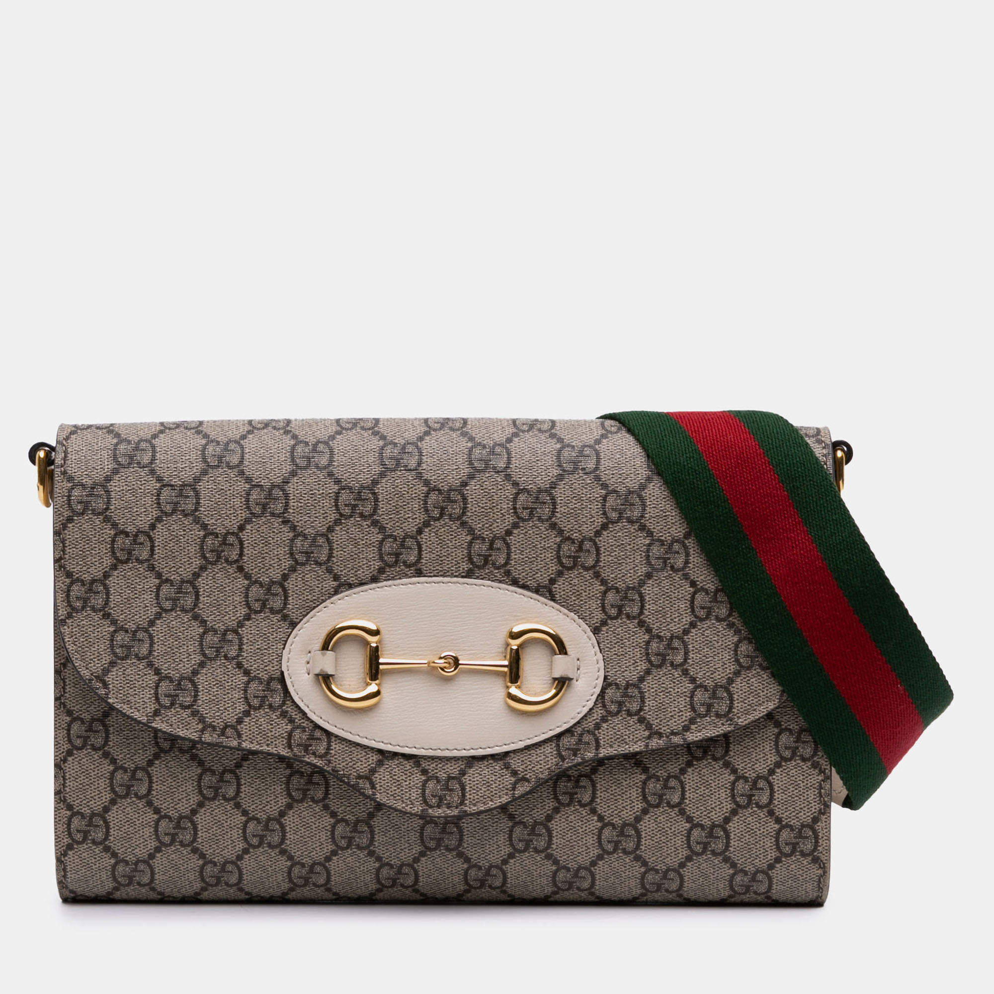 Pre Owned Gucci Brown Small GG Supreme Horsebit 1955 Satchel