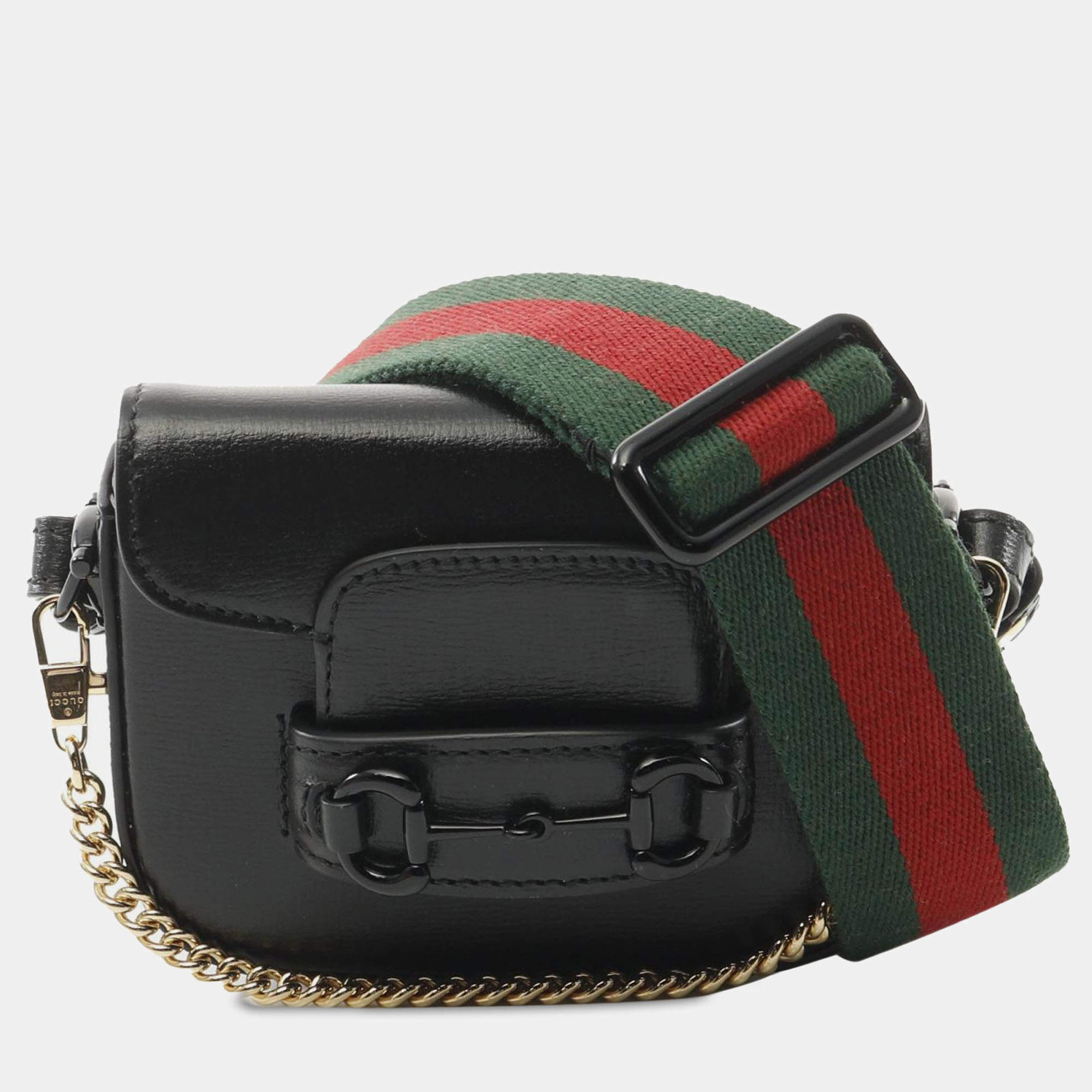 Pre Owned Gucci Black Mini Leather Horsebit 1955 Web Satchel