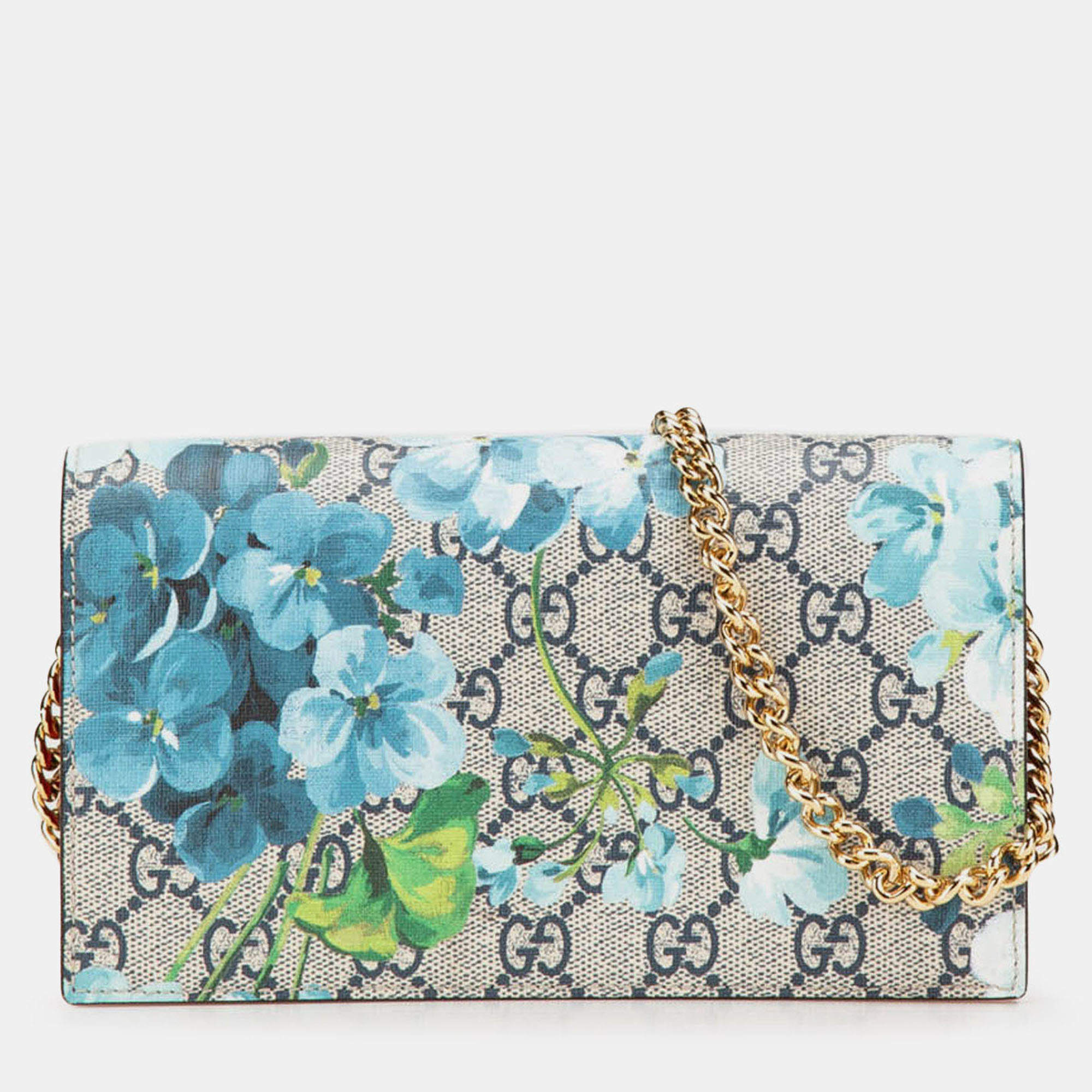 Pre Owned Gucci Multicolor GG Supreme Blooms Wallet on Chain