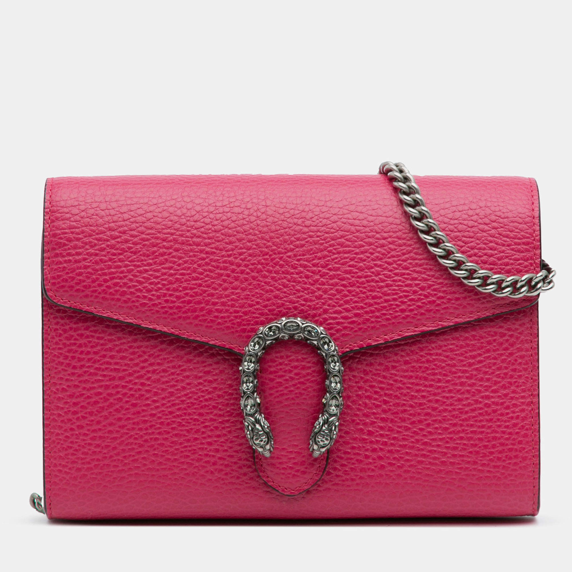 Pre Owned Gucci Pink Mini Leather Dionysus Wallet on Chain