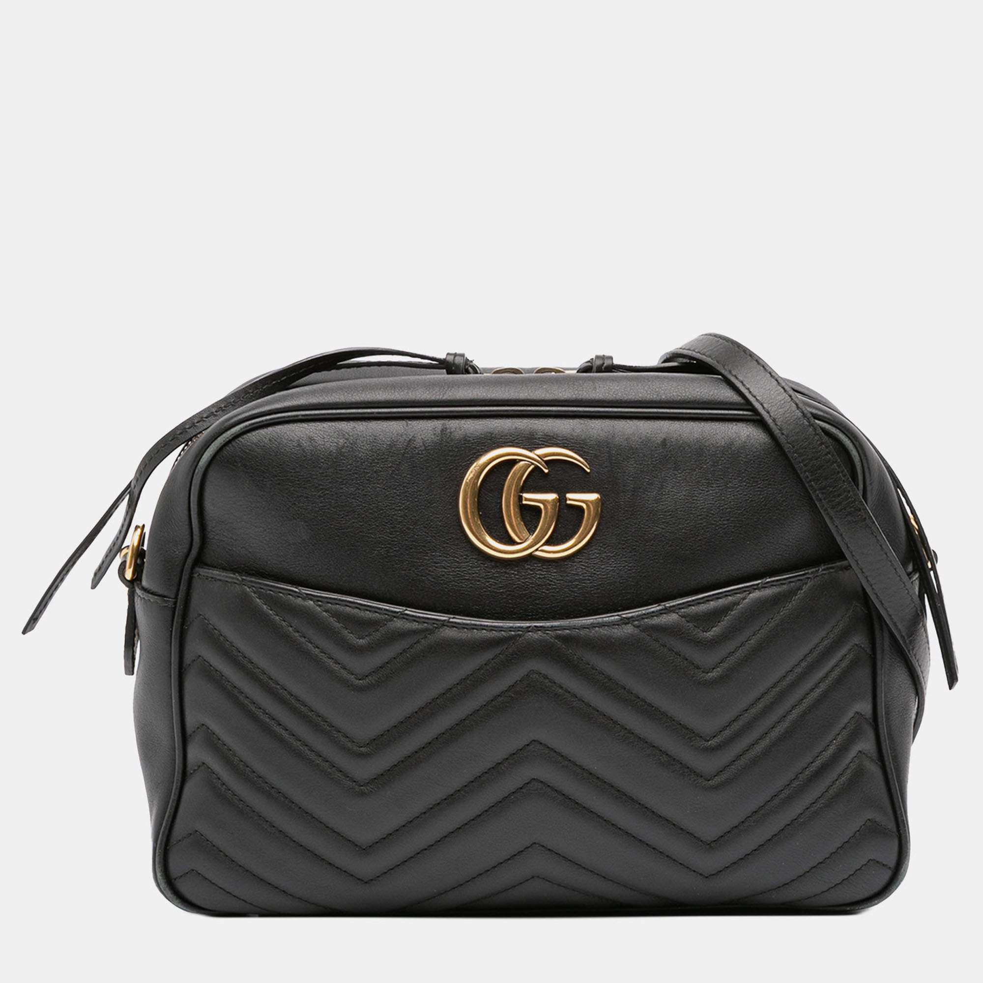 Pre Owned Gucci Black GG Marmont Matelasse Leather Crossbody