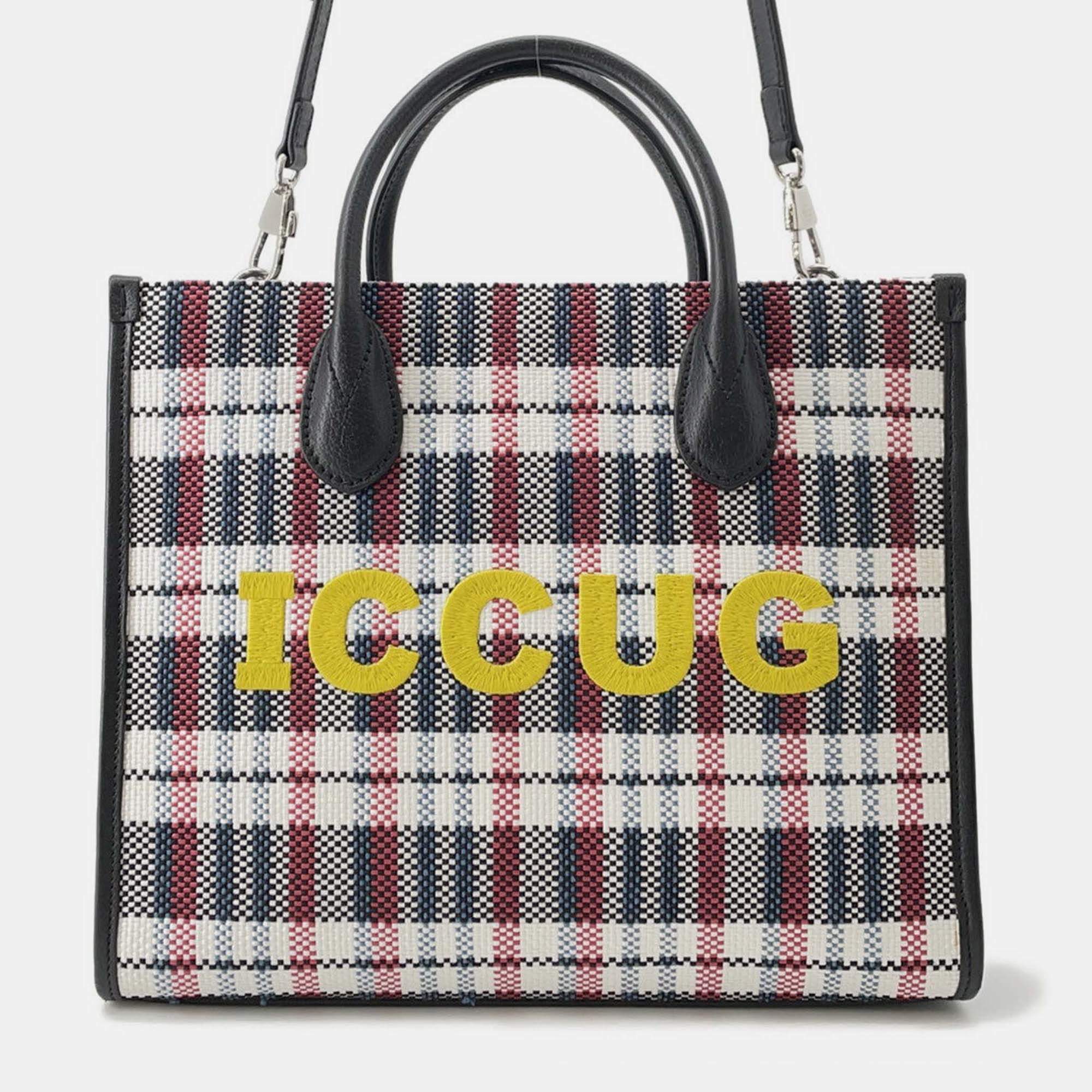 Pre Owned Gucci Embroidery Tote Bag Multicolor Canvas Leather Size Small