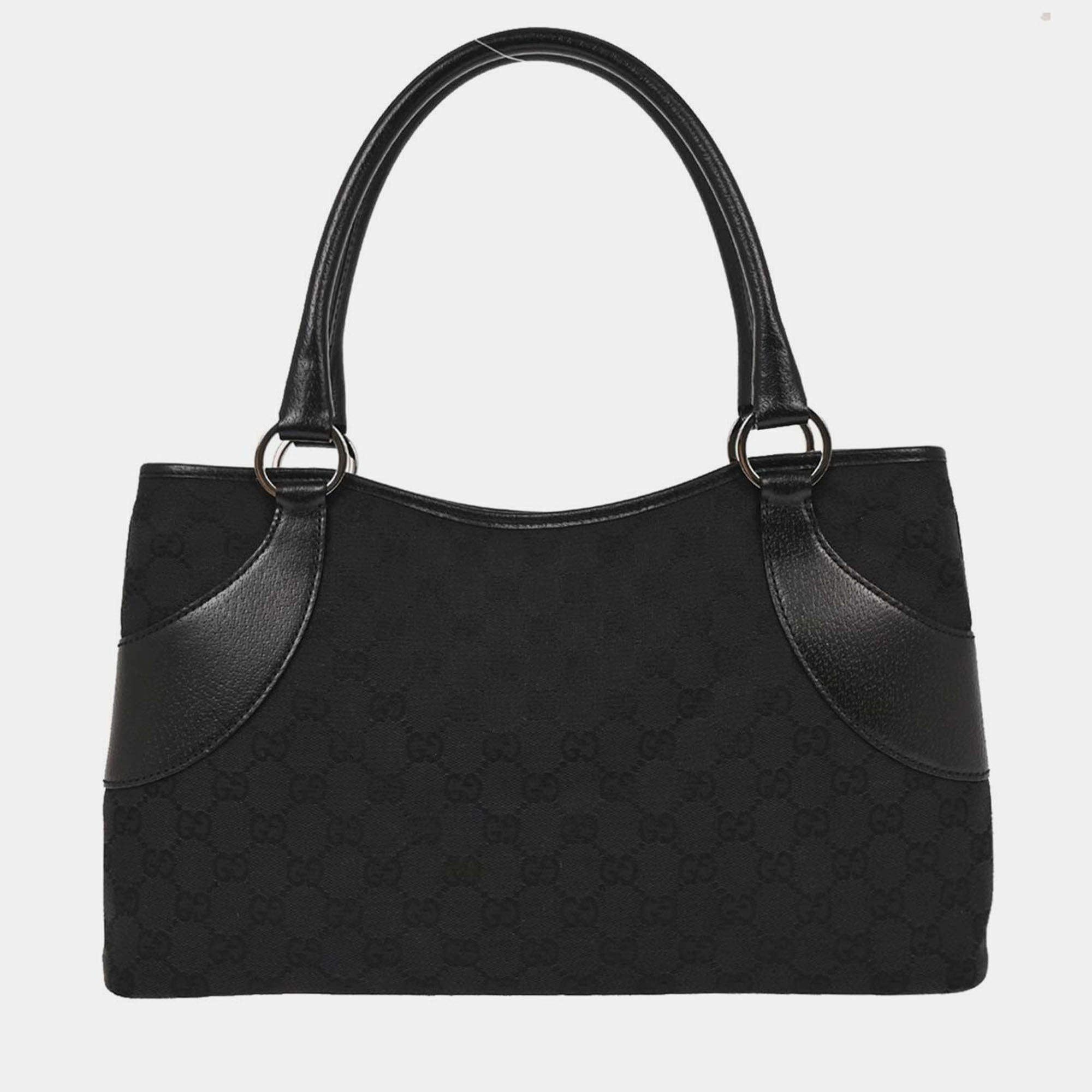 Pre Owned Gucci Black Canvas GG Tote Handbag