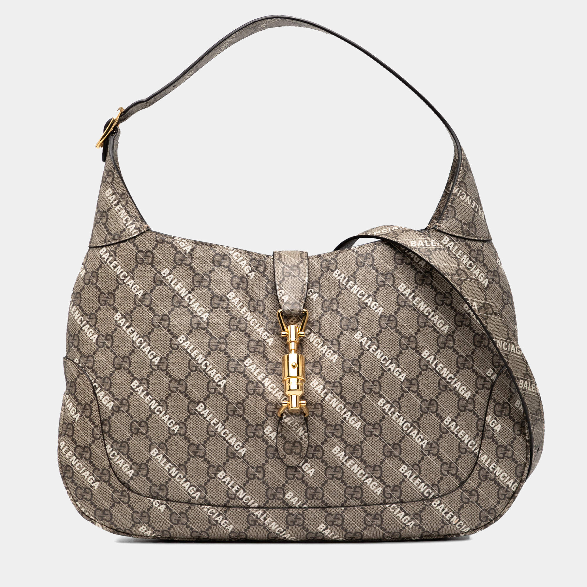Pre Owned Gucci Beige Balenciaga The Hacker Project Medium GG Supreme Jackie 1961