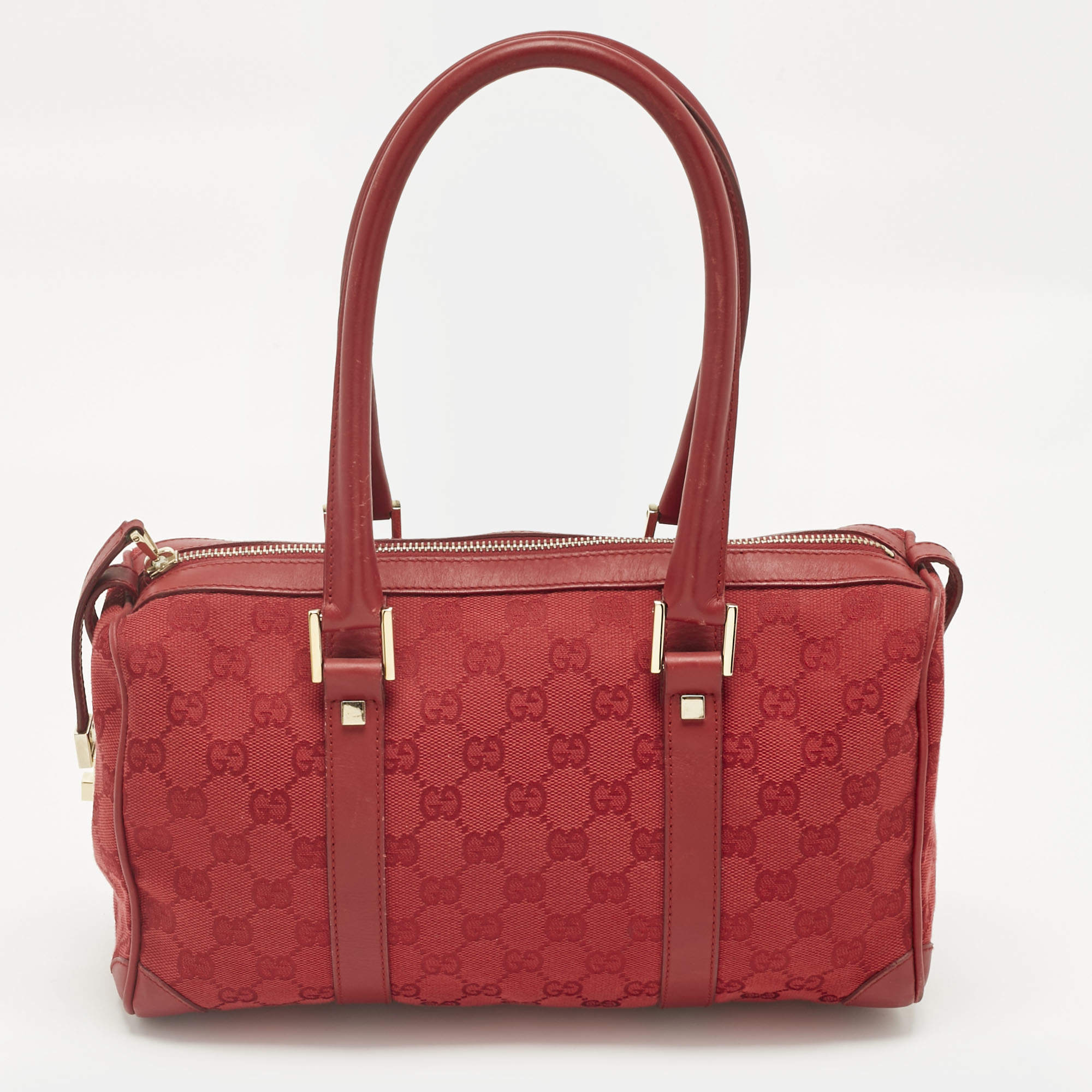 Pre Owned Gucci Red GG Canvas and Leather Boston Bag