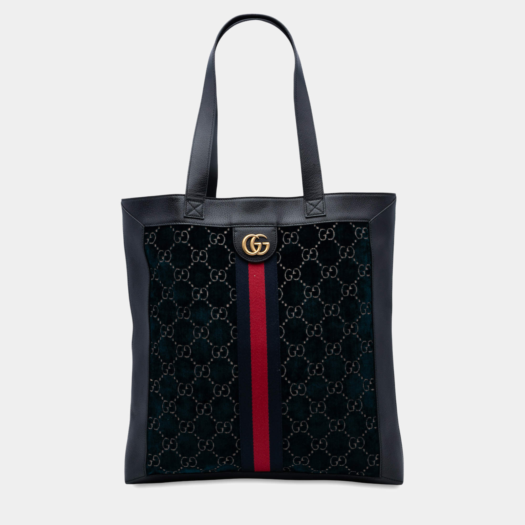 Pre Owned Gucci Blue Large GG Velvet Web Ophidia Tote