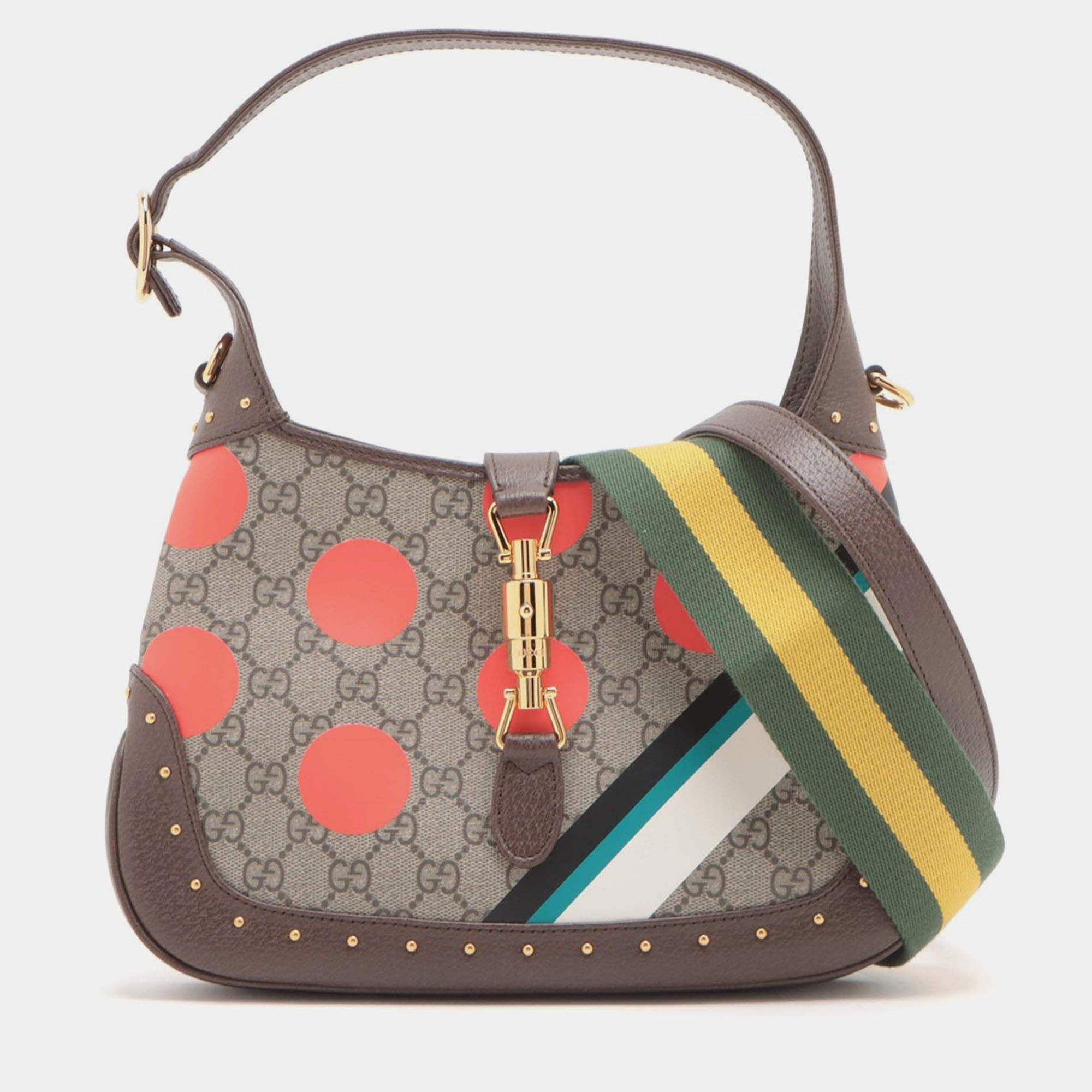 Pre Owned Gucci Brown Small GG Supreme Polka Dot Jackie 1961 Satchel
