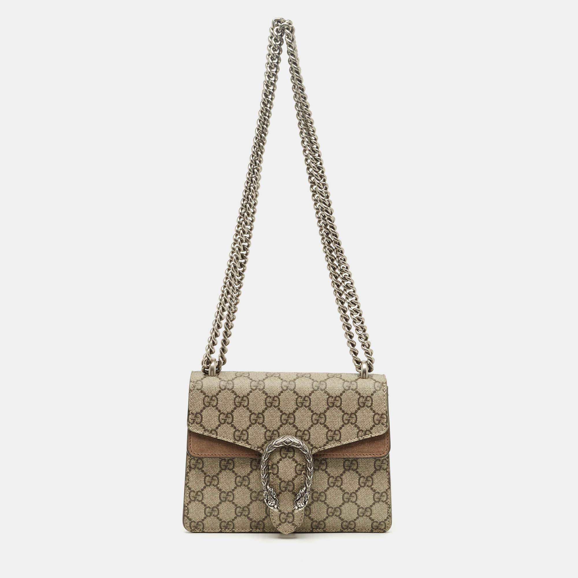 Pre Owned Gucci Beige GG Supreme Canvas and Suede Small Dionysus Shoulder Bag