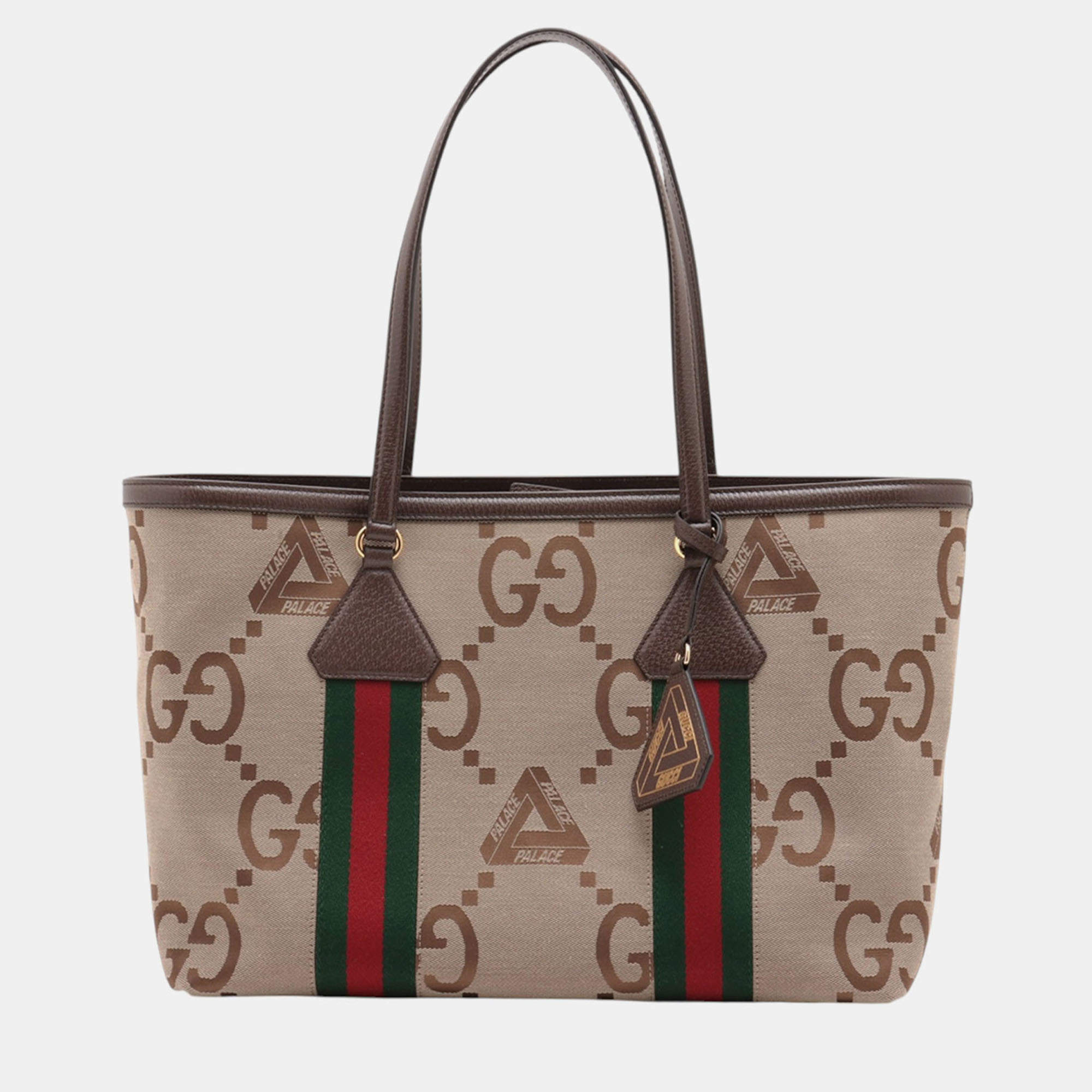 Pre Owned Gucci Beige Palace Medium Jumbo GG Canvas Web Tote