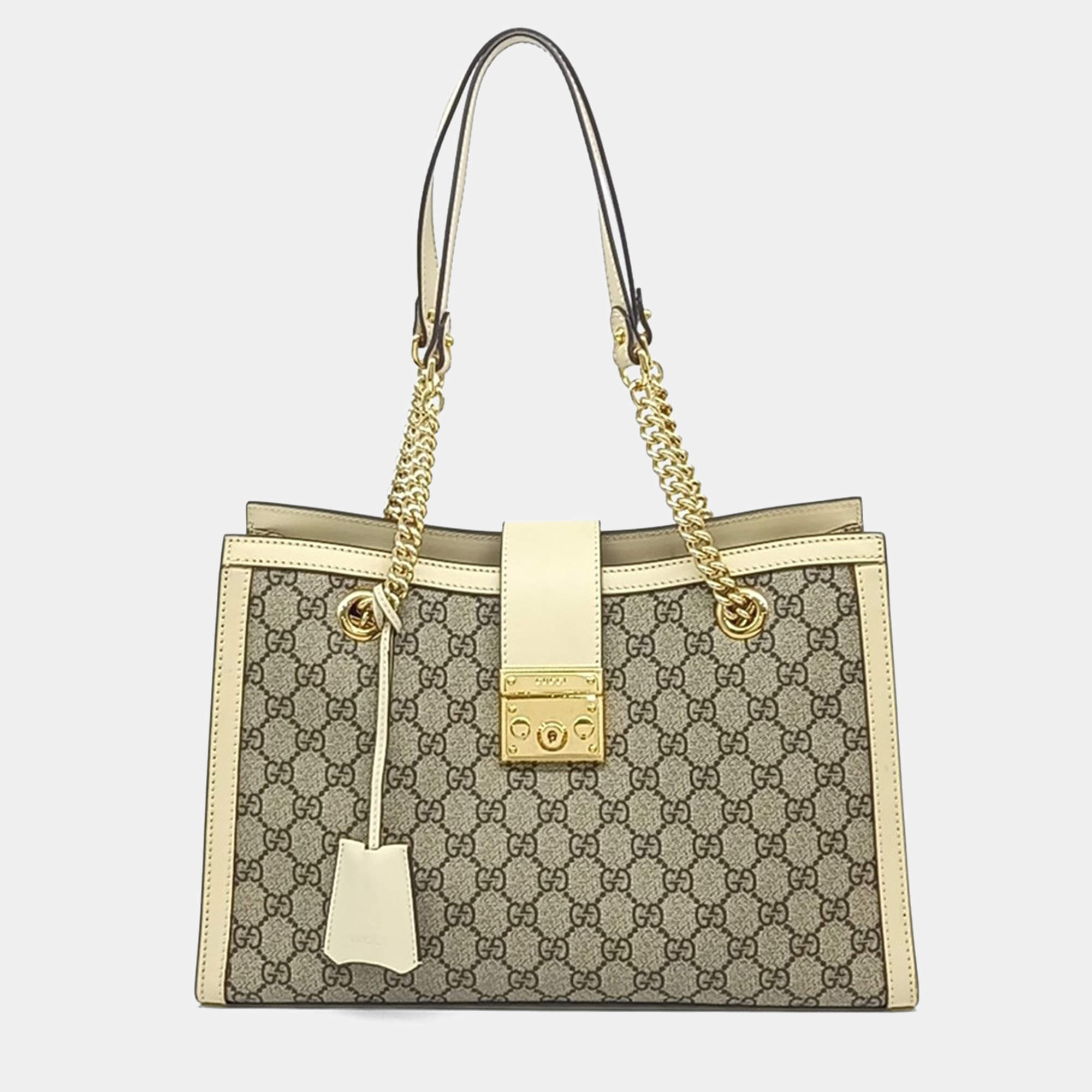 Pre Owned Gucci Beige White PVC Supreme Padlock Shoulder Bag