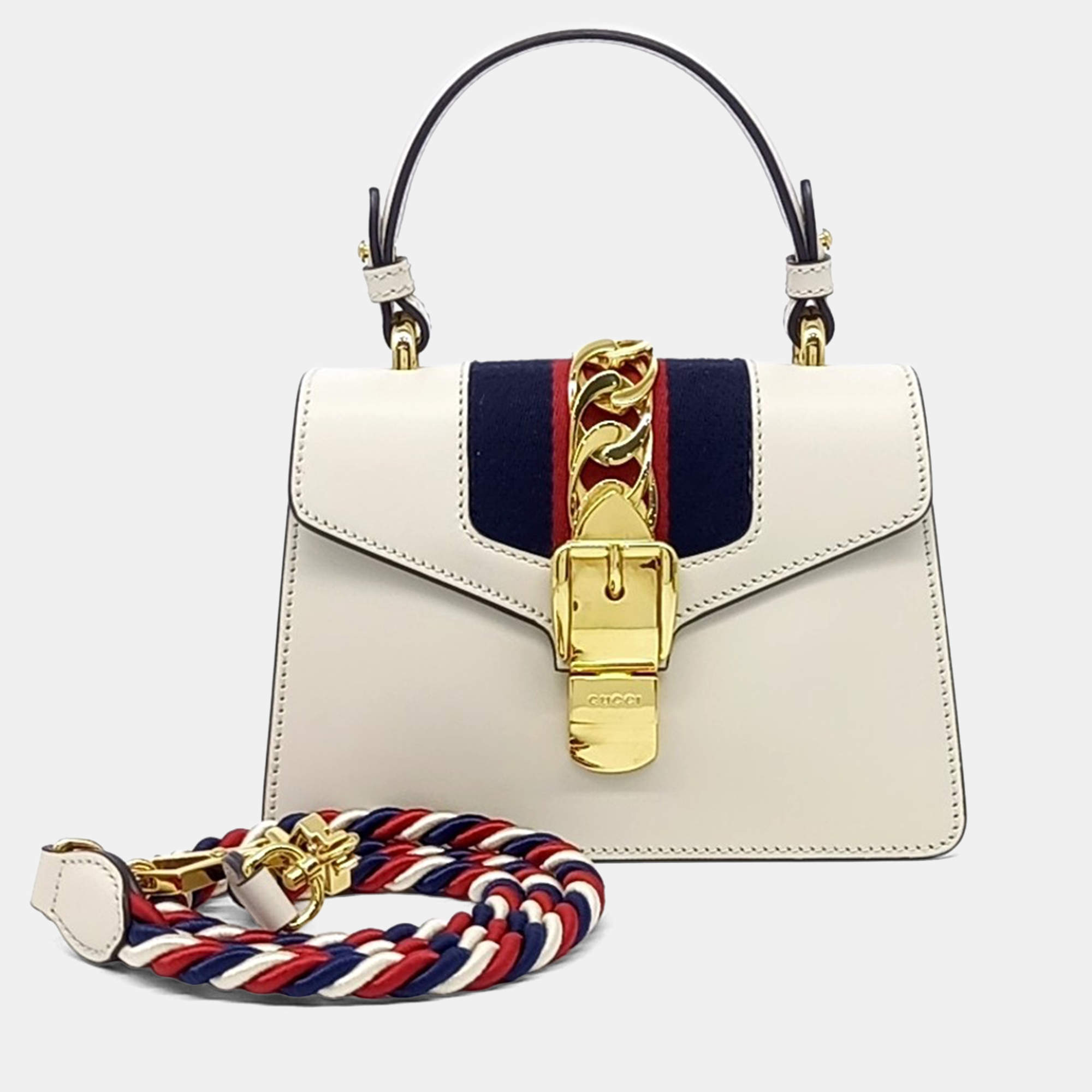 Pre Owned Gucci Cream Leather Sylvie Mini Tote and Crossbody Bag