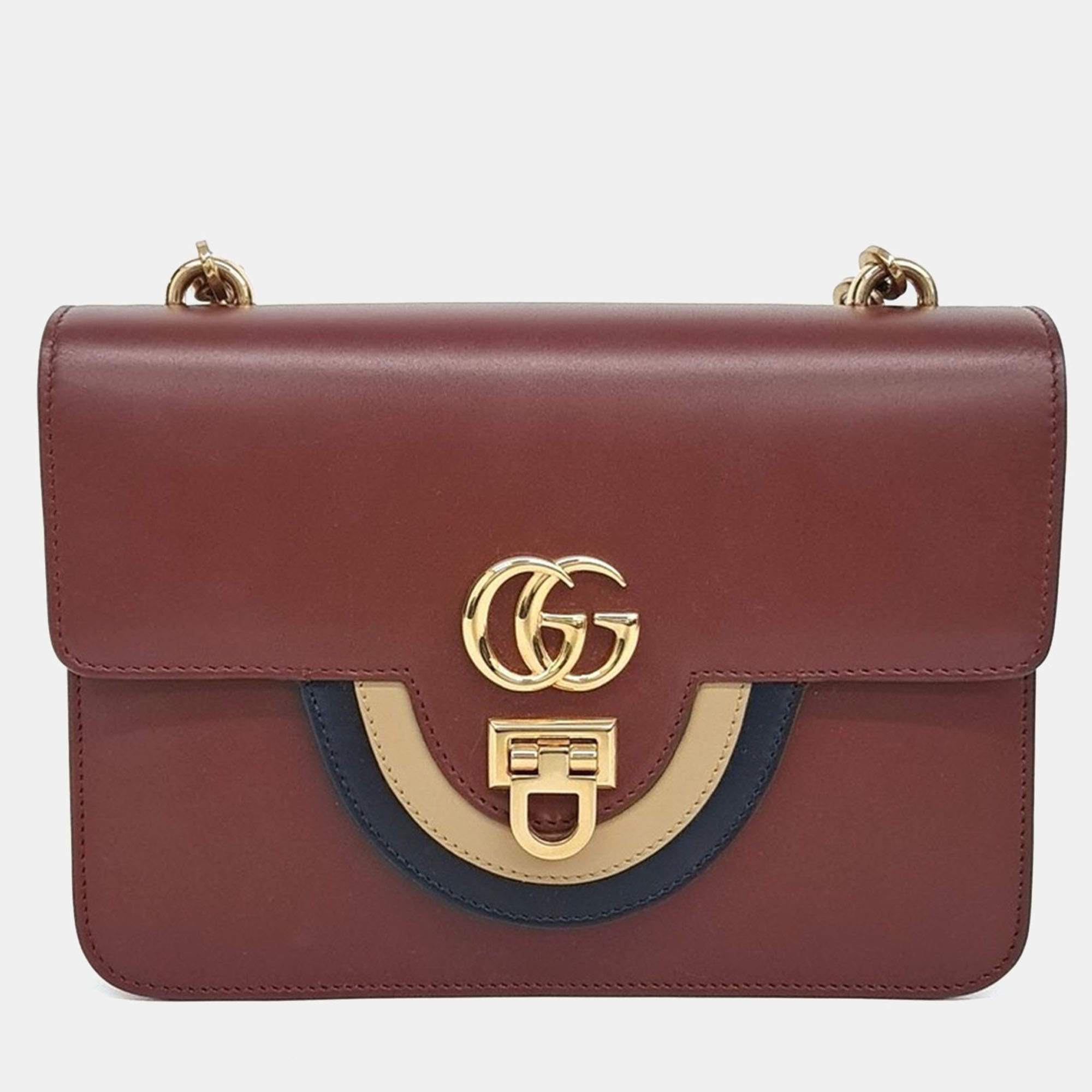 Pre Owned Gucci Brown Leather Double G Shoulder Bag