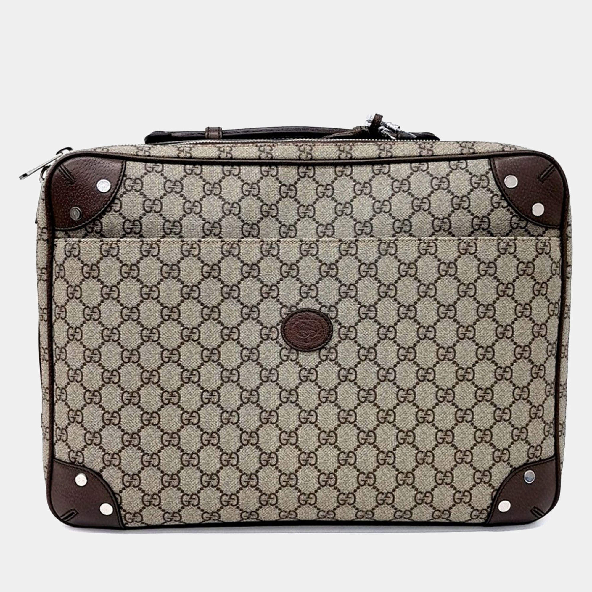 Pre Owned Gucci Beige PVC GG Supreme Backpack and Briefcase