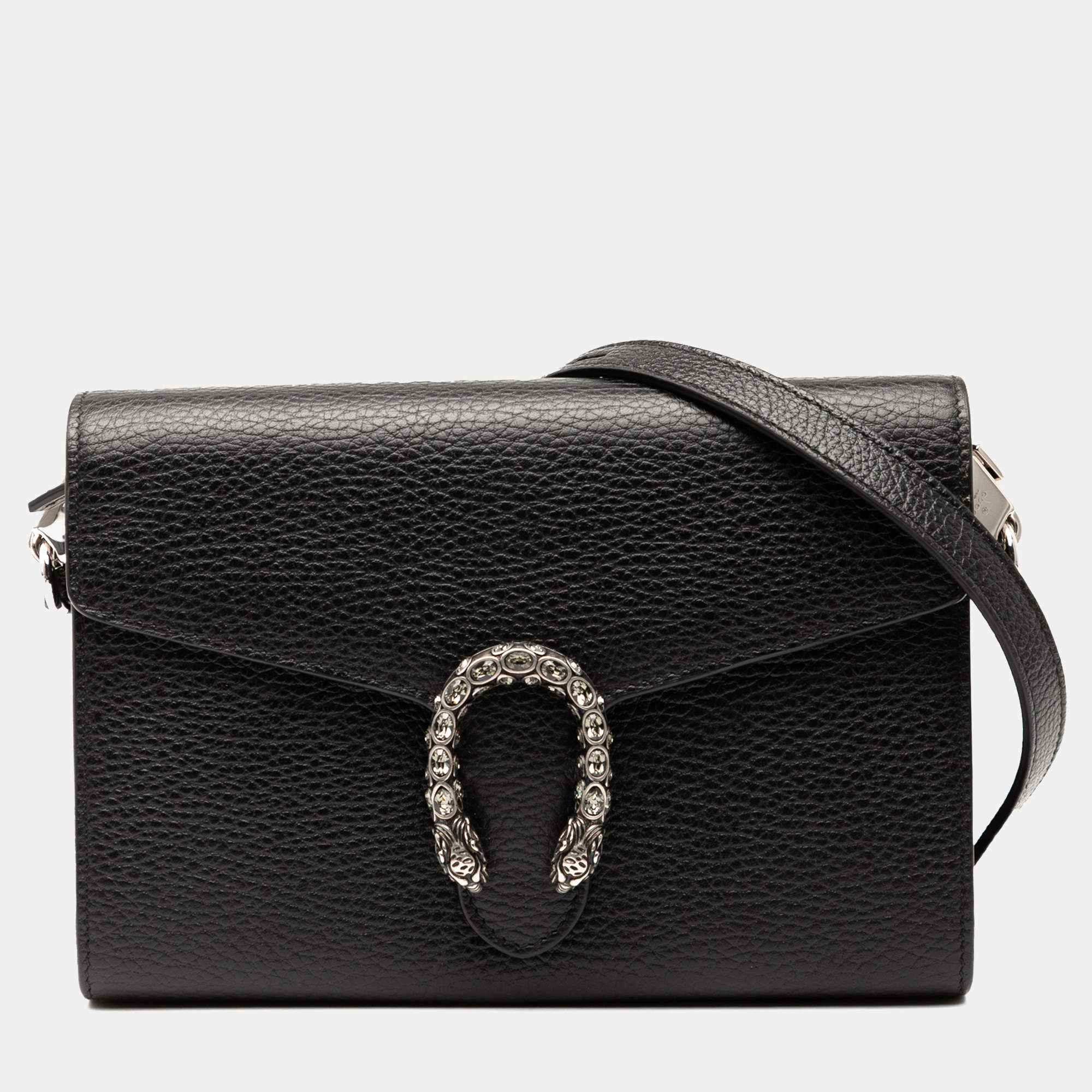 Pre Owned Gucci Black Mini Leather Dionysus Wallet on Chain