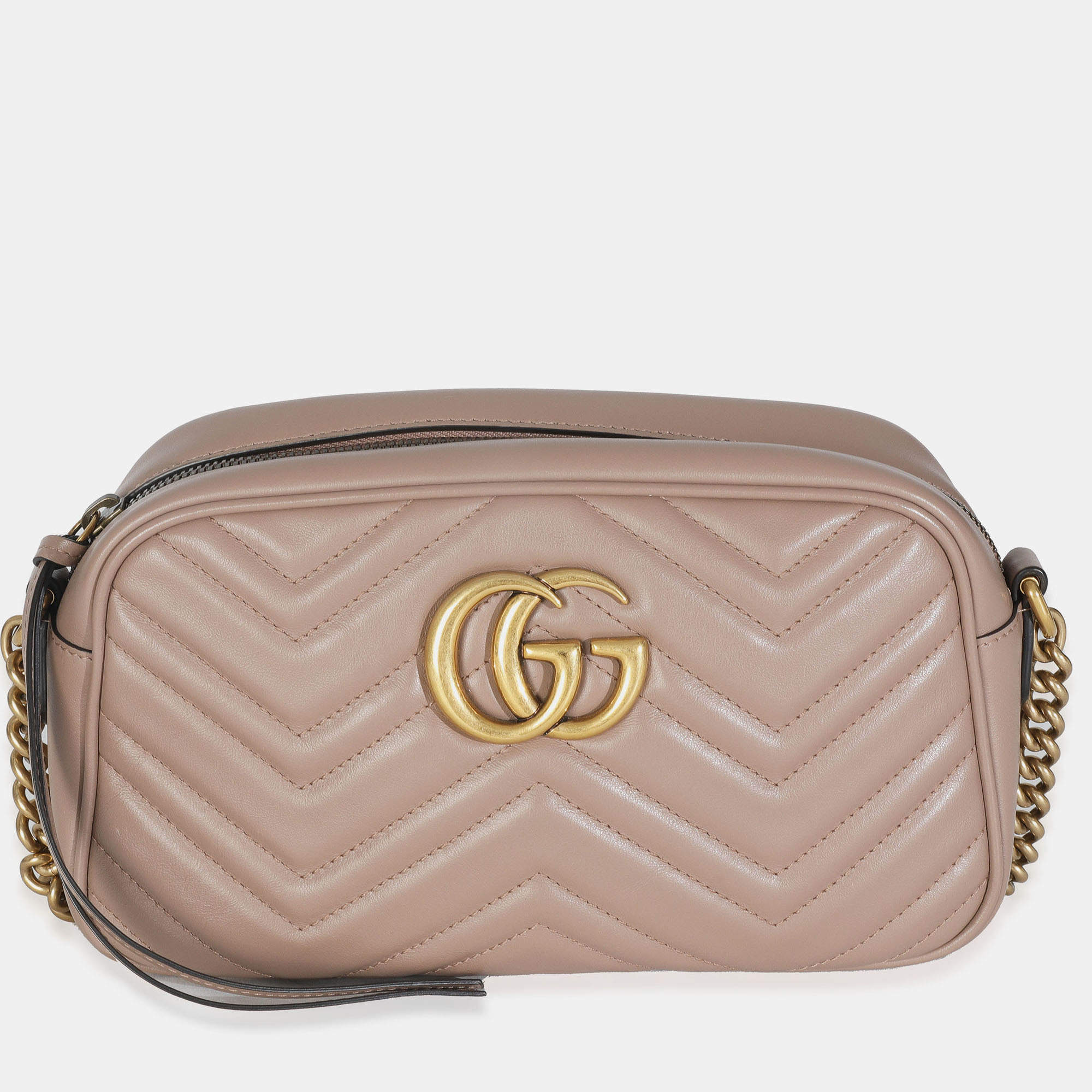 Pre Owned Gucci Dusty Pink Matelasse Calfskin Small GG Marmont Camera Bag