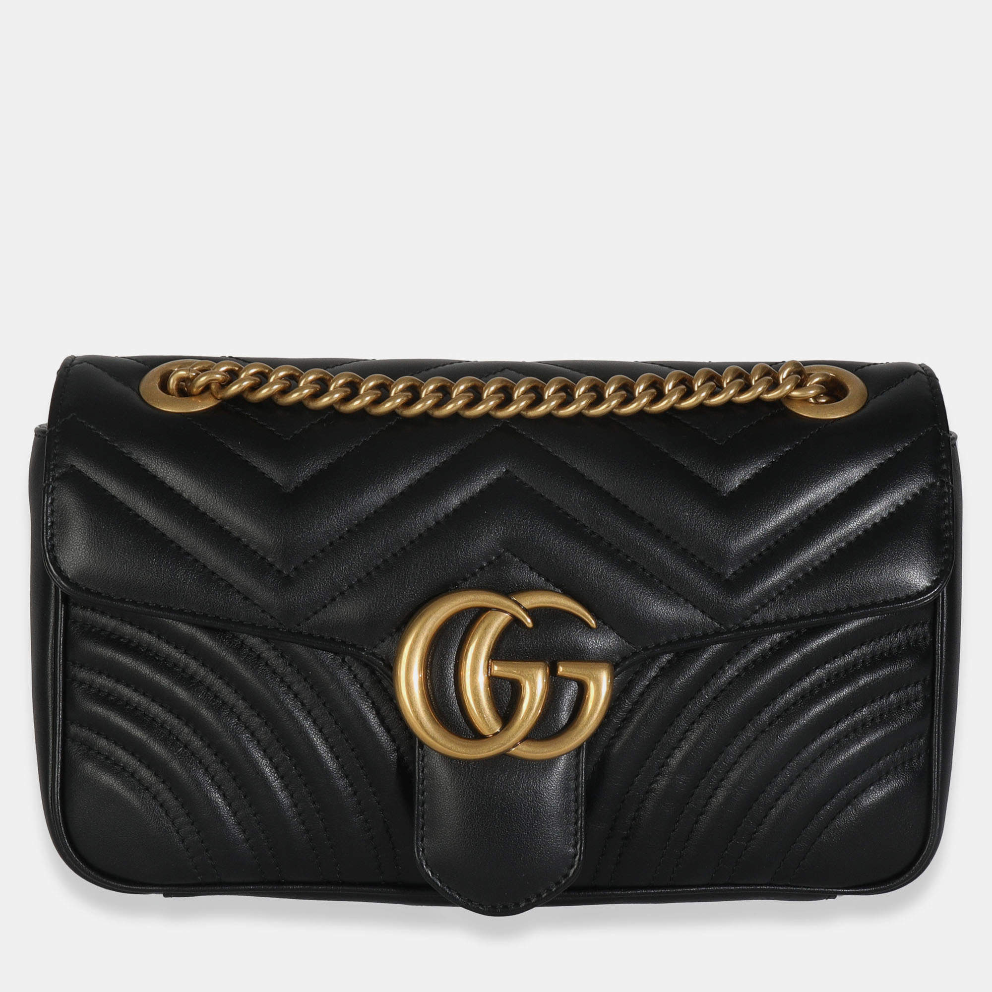 Pre Owned Gucci Black Calfskin Matelasse Medium GG Marmont Shoulder Bag