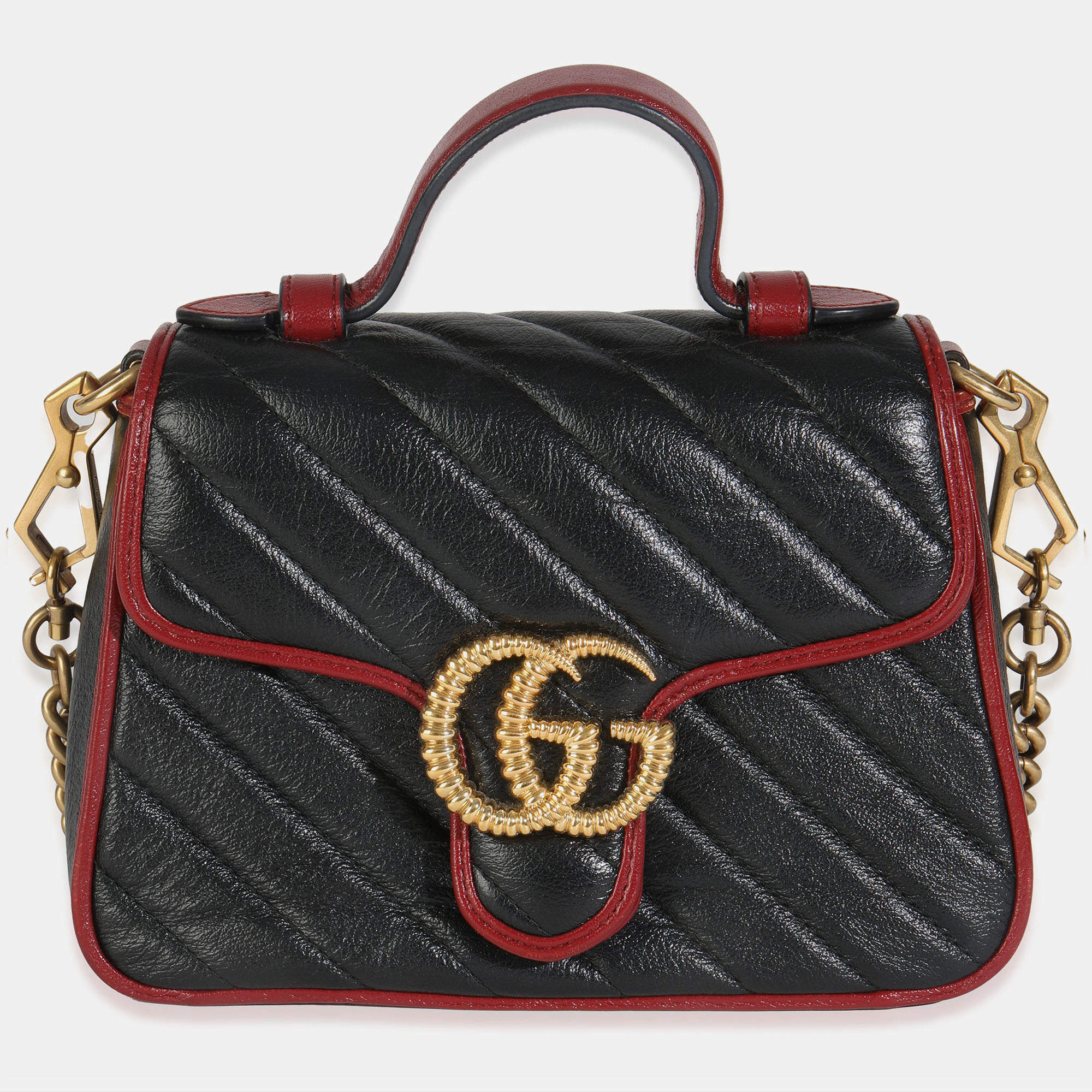Pre Owned Gucci Black Vintage Effect Calfskin Matelasse Diagonal Mini Torchon GG Marmont