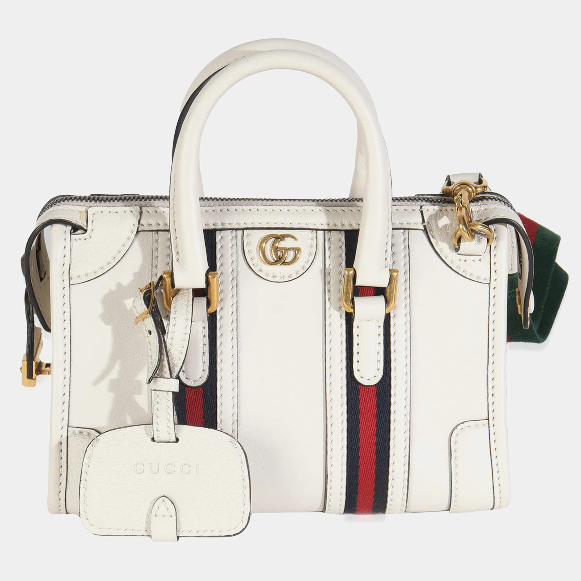 Pre Owned Gucci Mystic White Koi Calfskin Small Bauletto Duffle Top Handle Bag