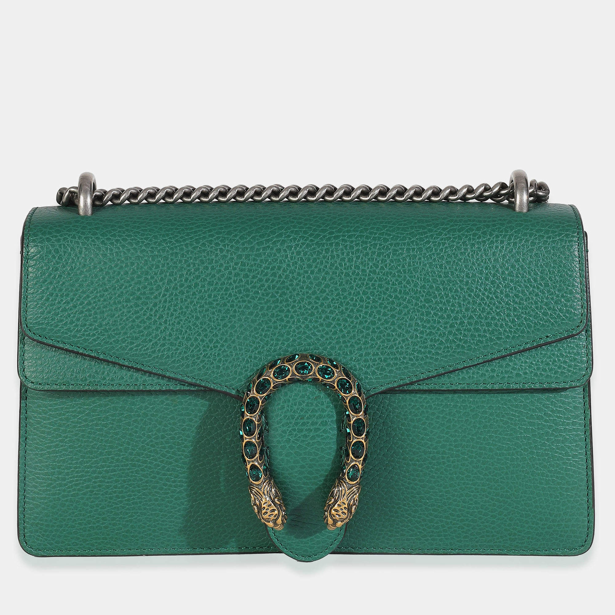 Pre Owned Gucci Emerald Dollar Calfskin Crystal Medium Dionysus Shoulder Bag