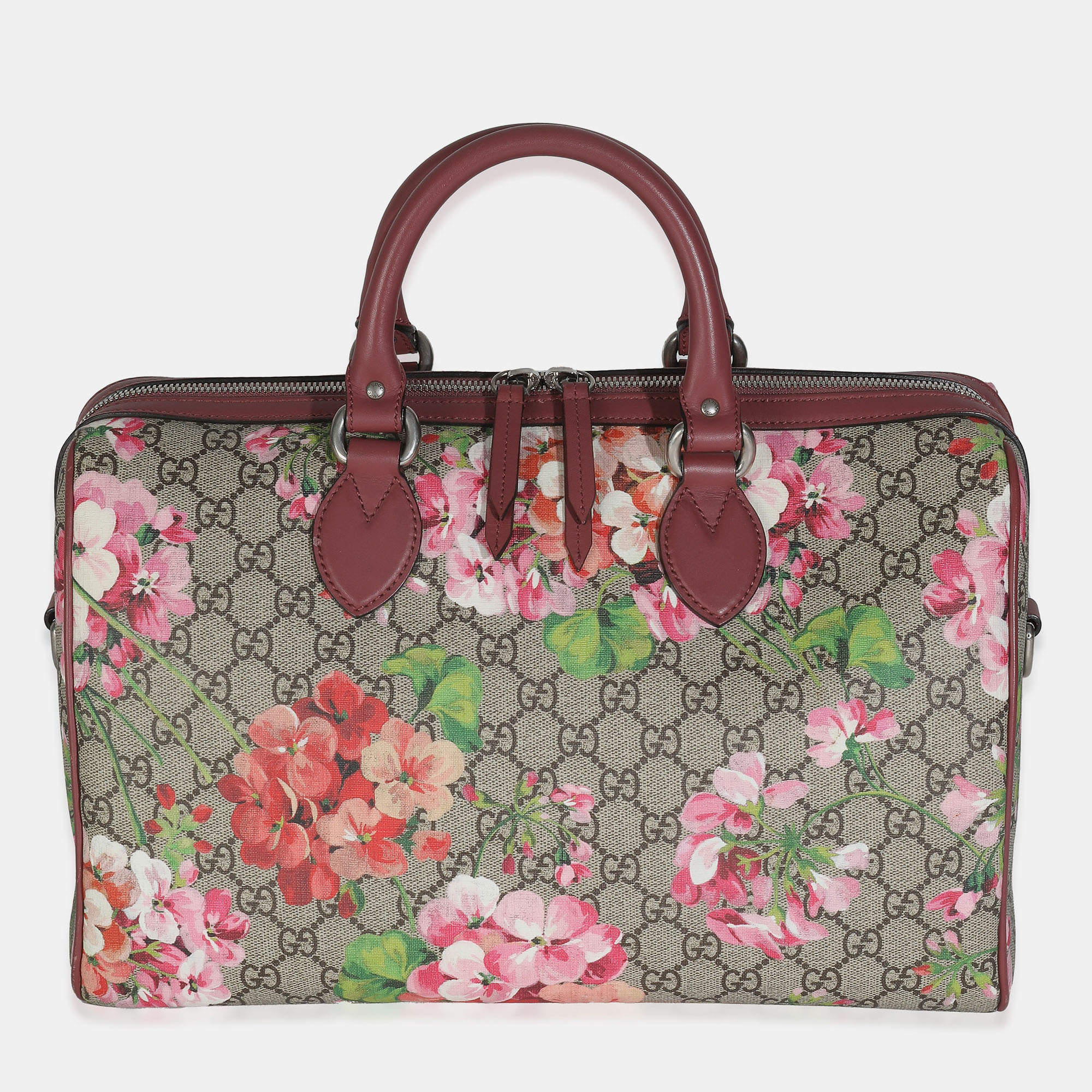 Pre Owned Gucci Beige Multicolor Dry Rose GG Supreme Monogram Blooms Large Boston Bag