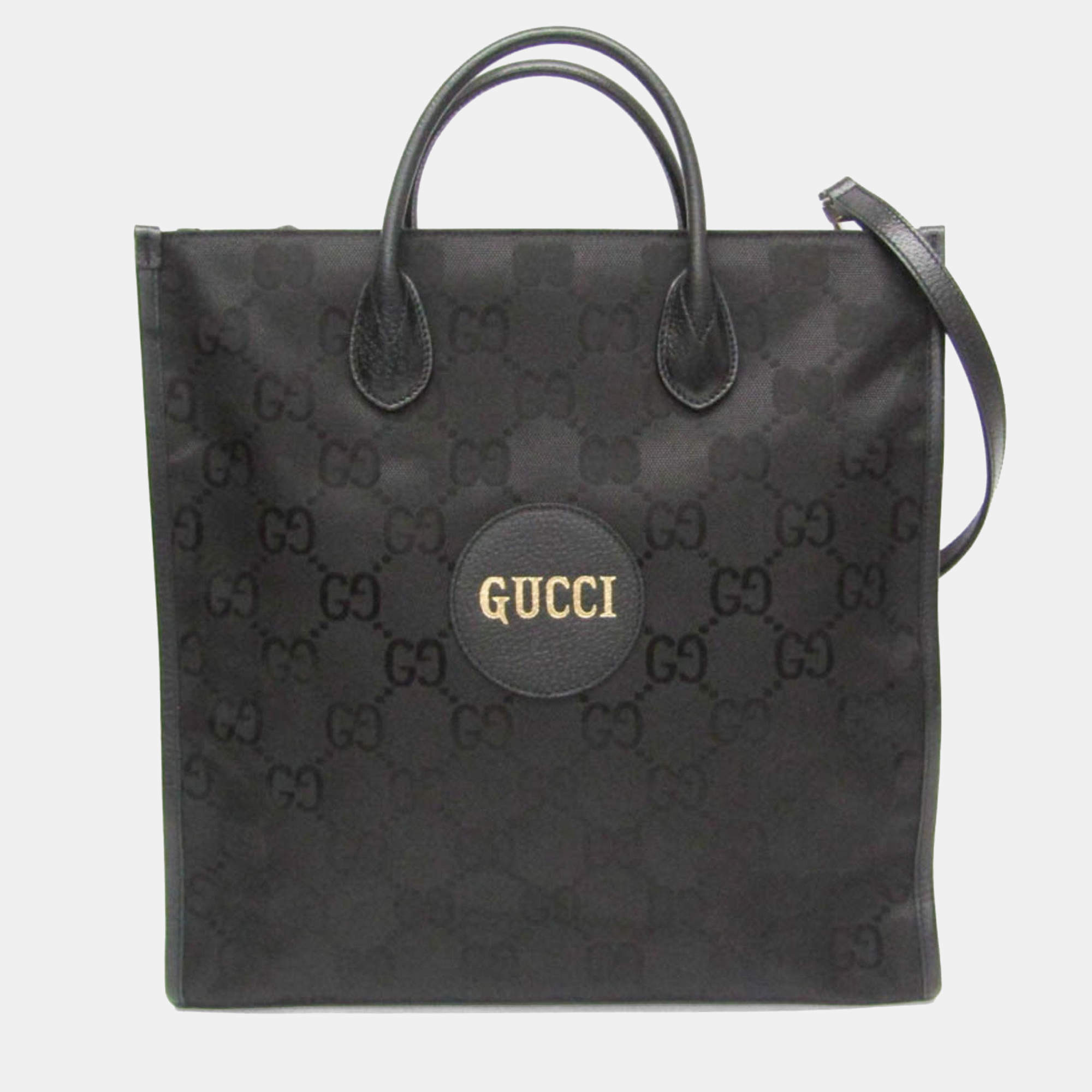 Pre Owned Gucci Off The Grid GG Nylon Canvas Leather Handbag Black