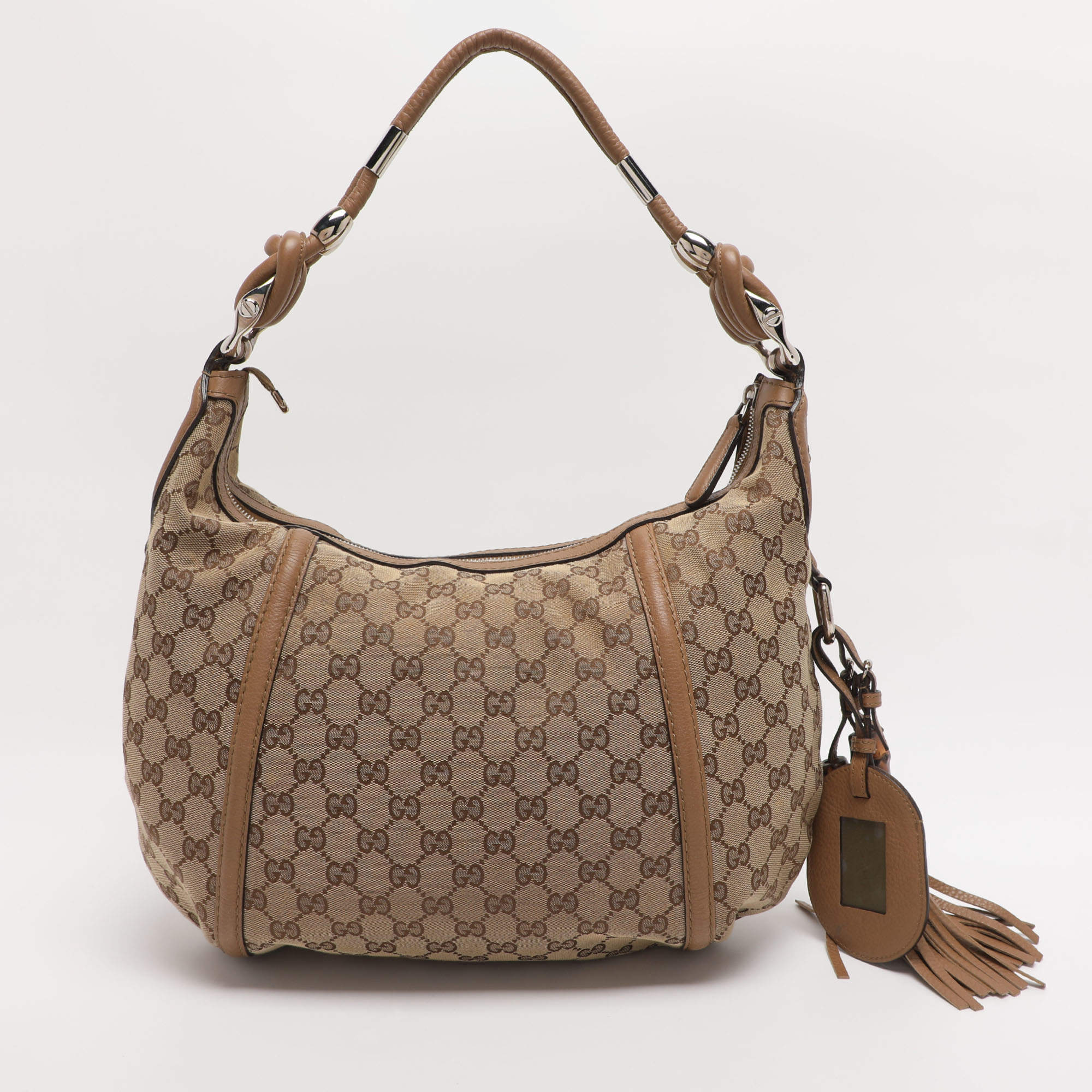 Pre Owned Gucci Brown/Beige GG Canvas Medium Techno Horsebit Hobo