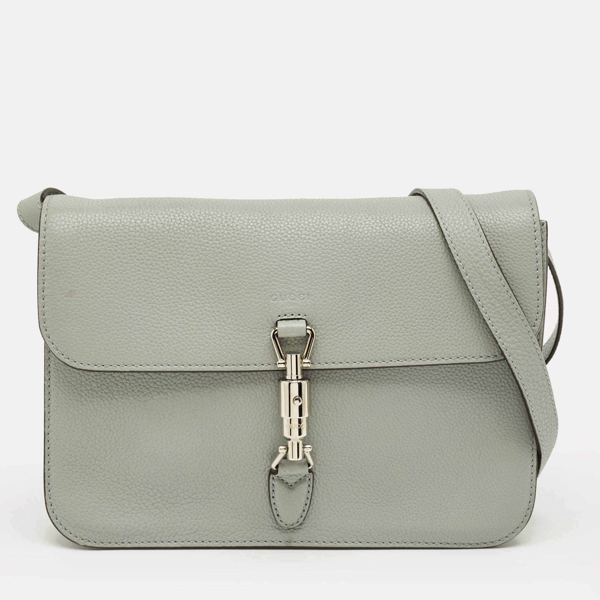 Pre Owned Gucci Light Blue Leather Soft Jackie Flap Shoulder Bag