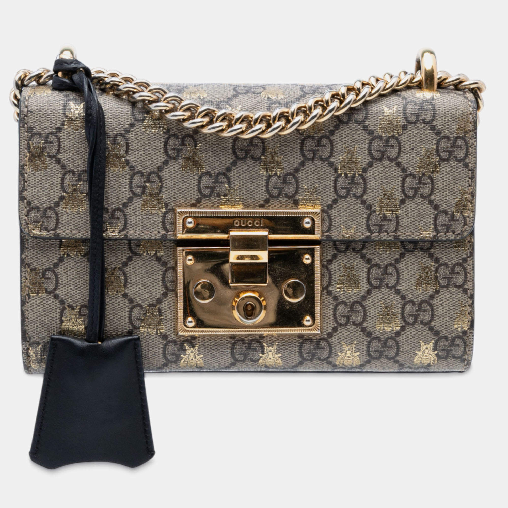 Pre Owned Gucci Small GG Supreme Bee Padlock Crossbody