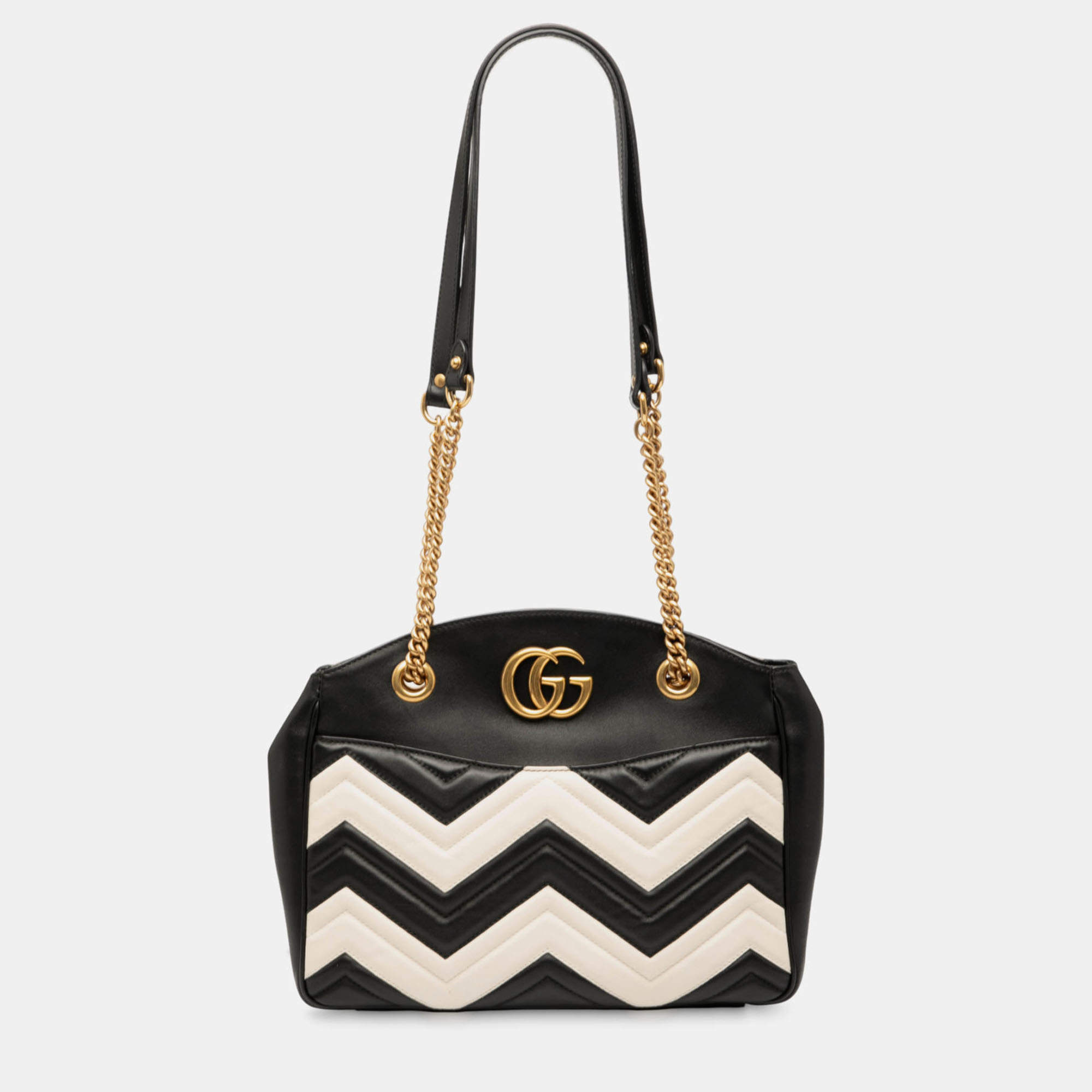 Pre Owned Gucci Black Medium GG Marmont Matelasse Leather Chain Shoulder Bag