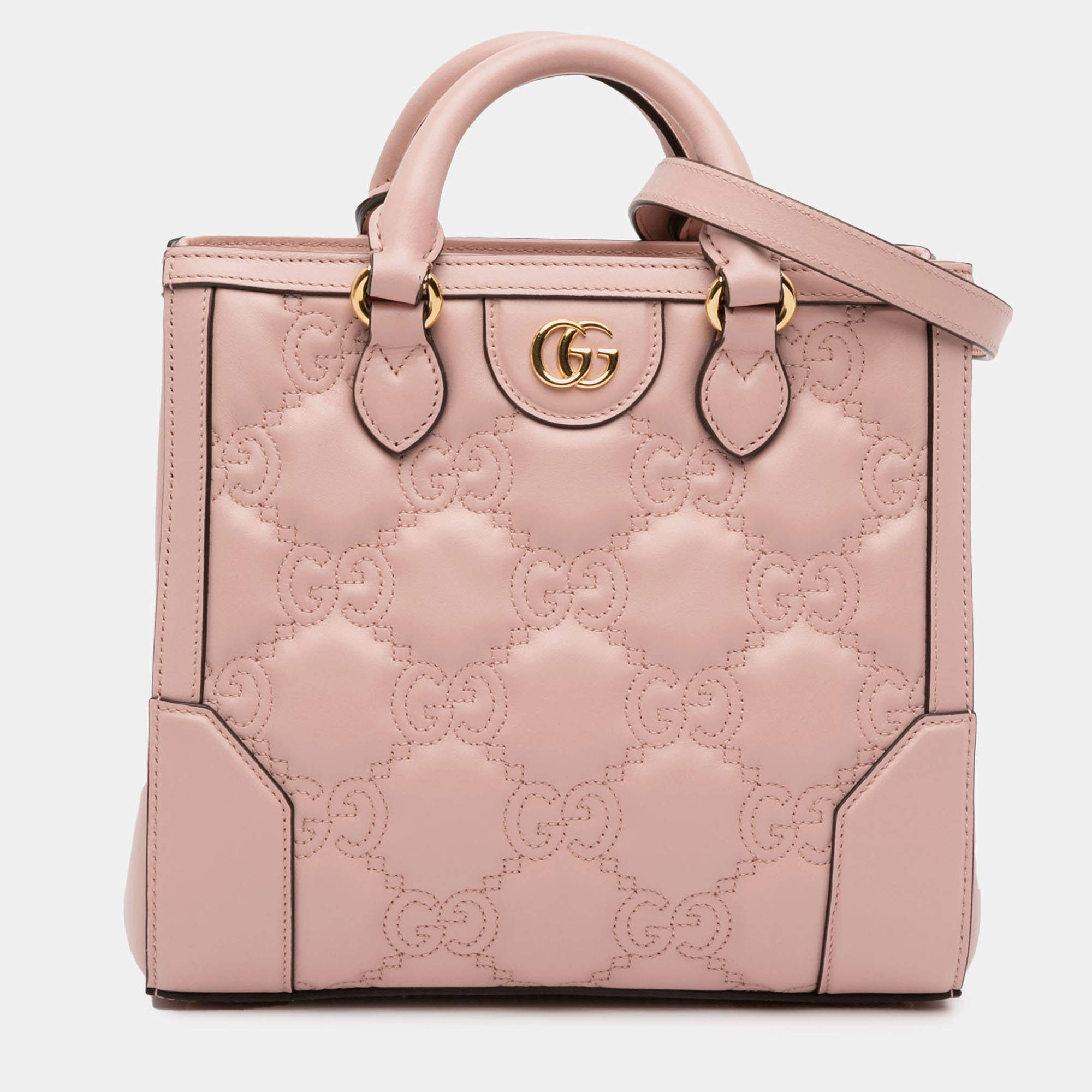Pre Owned Gucci Pink Mini GG Matelasse Leather Top Handle Bag