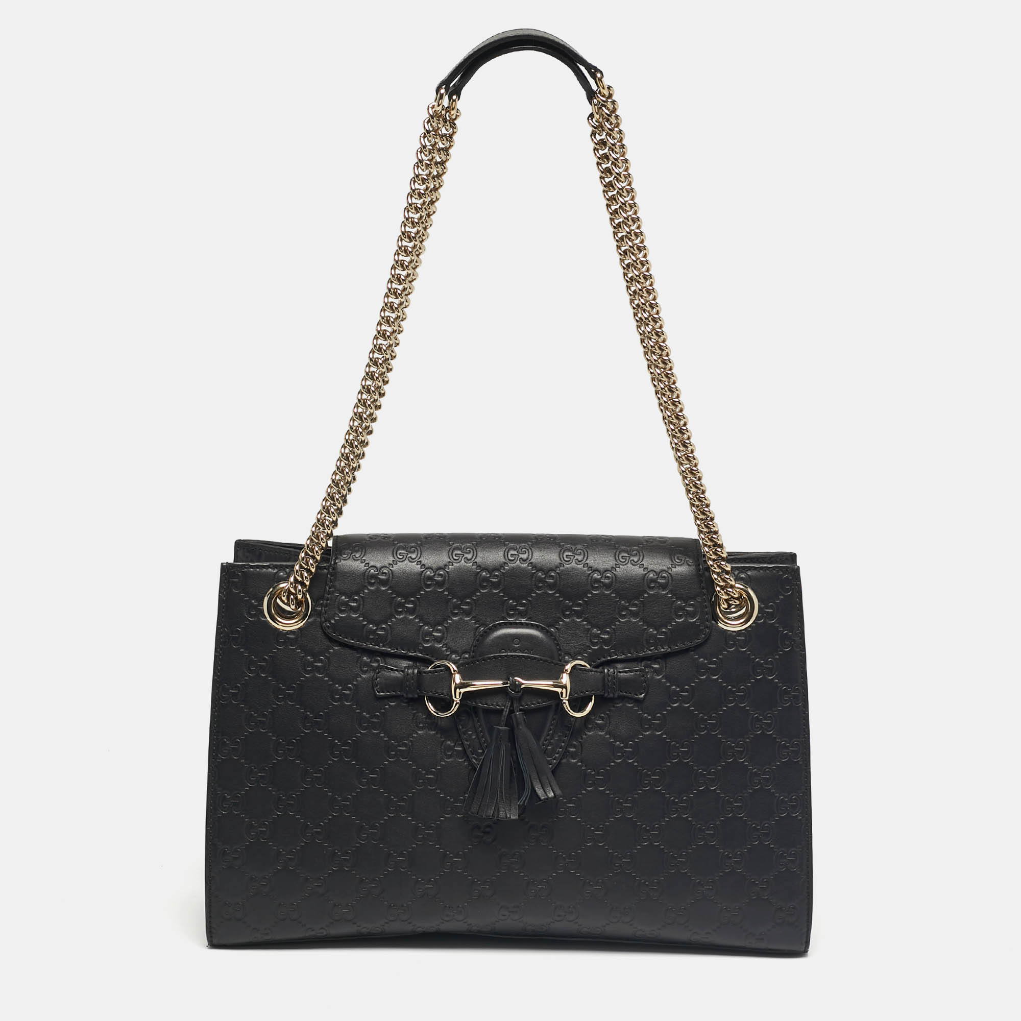 Pre Owned Gucci Black Guccissima Leather Large Emily Chain Shoulder Bag