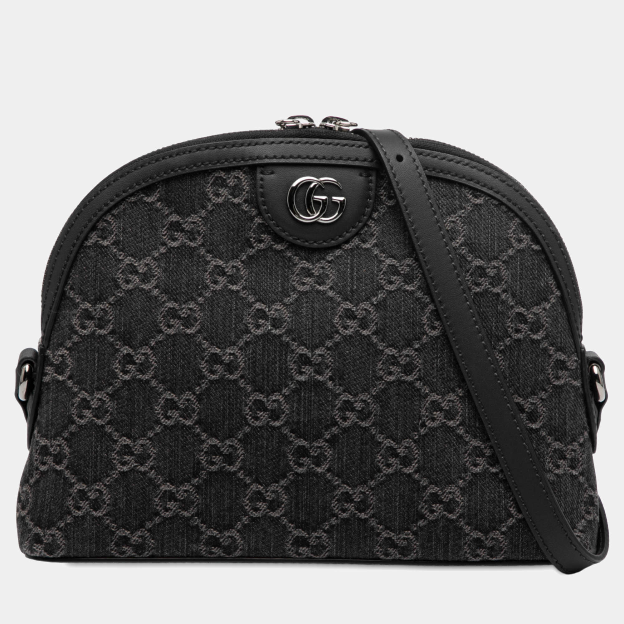 Pre Owned Gucci Black Small GG Denim Ophidia Dome Crossbody