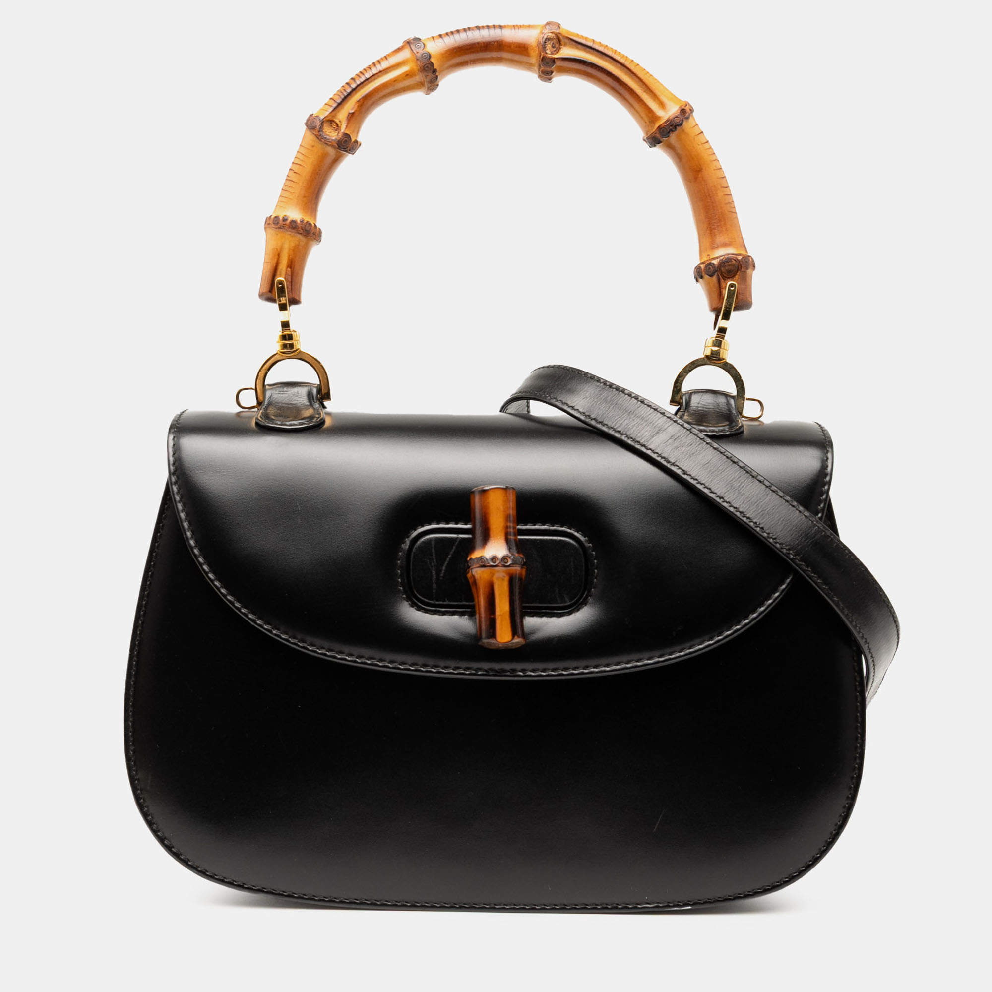 Pre Owned Gucci Black Calfskin Bamboo Night