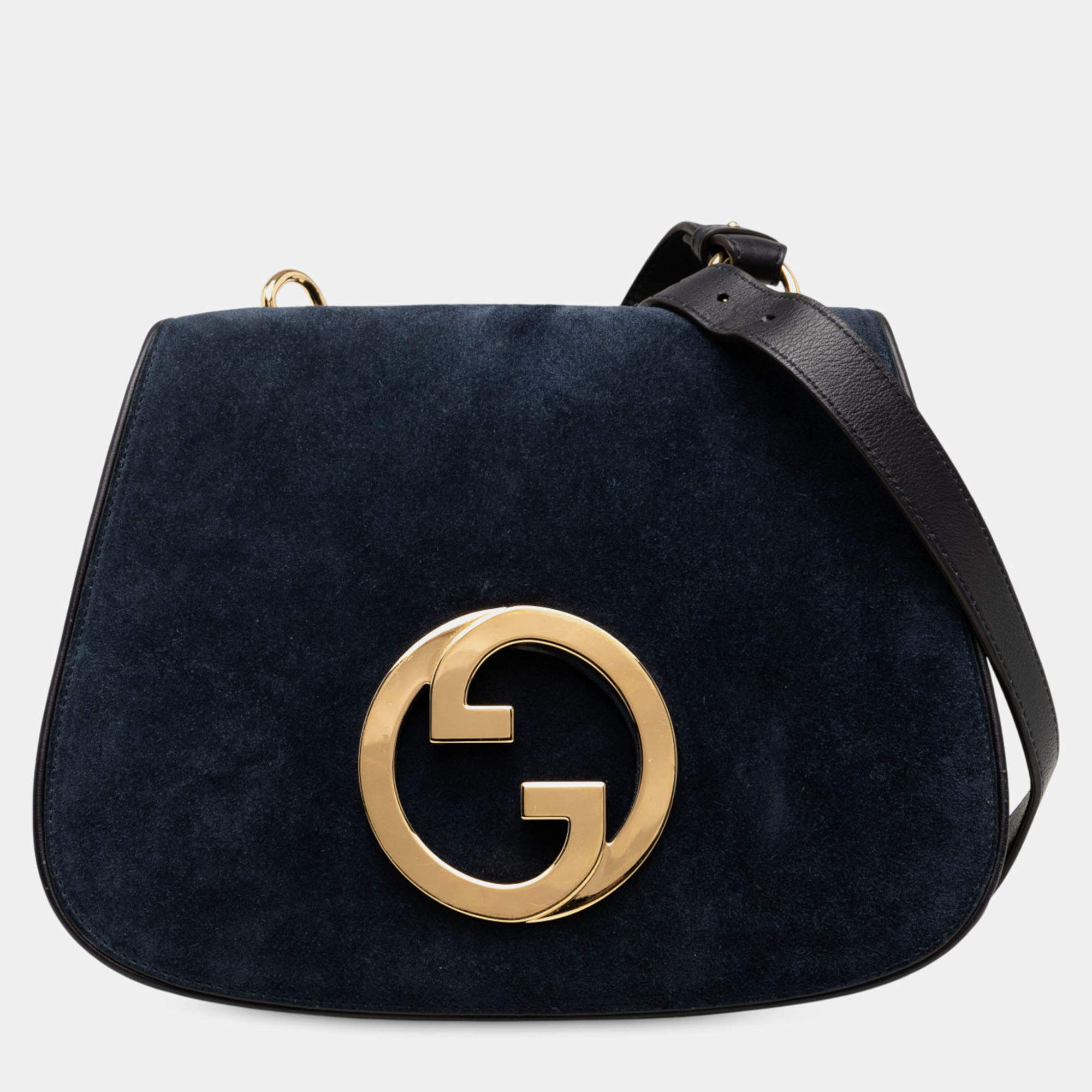 Pre Owned Gucci Navy Blue Medium Suede Blondie Crossbody
