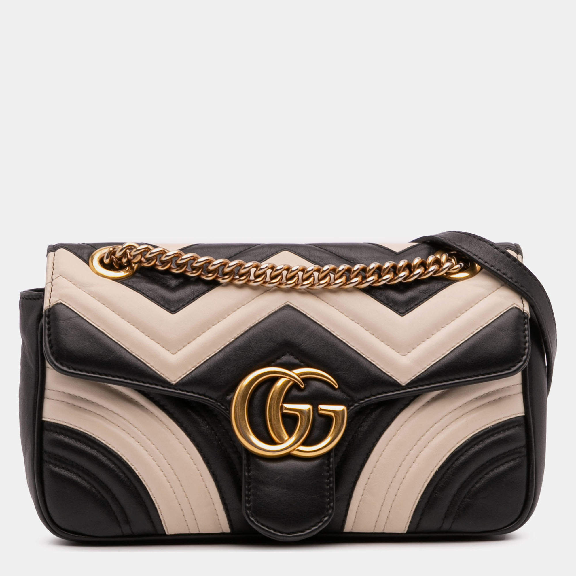 Pre Owned Gucci Black Medium GG Marmont Bicolor Matelasse Leather Shoulder Bag