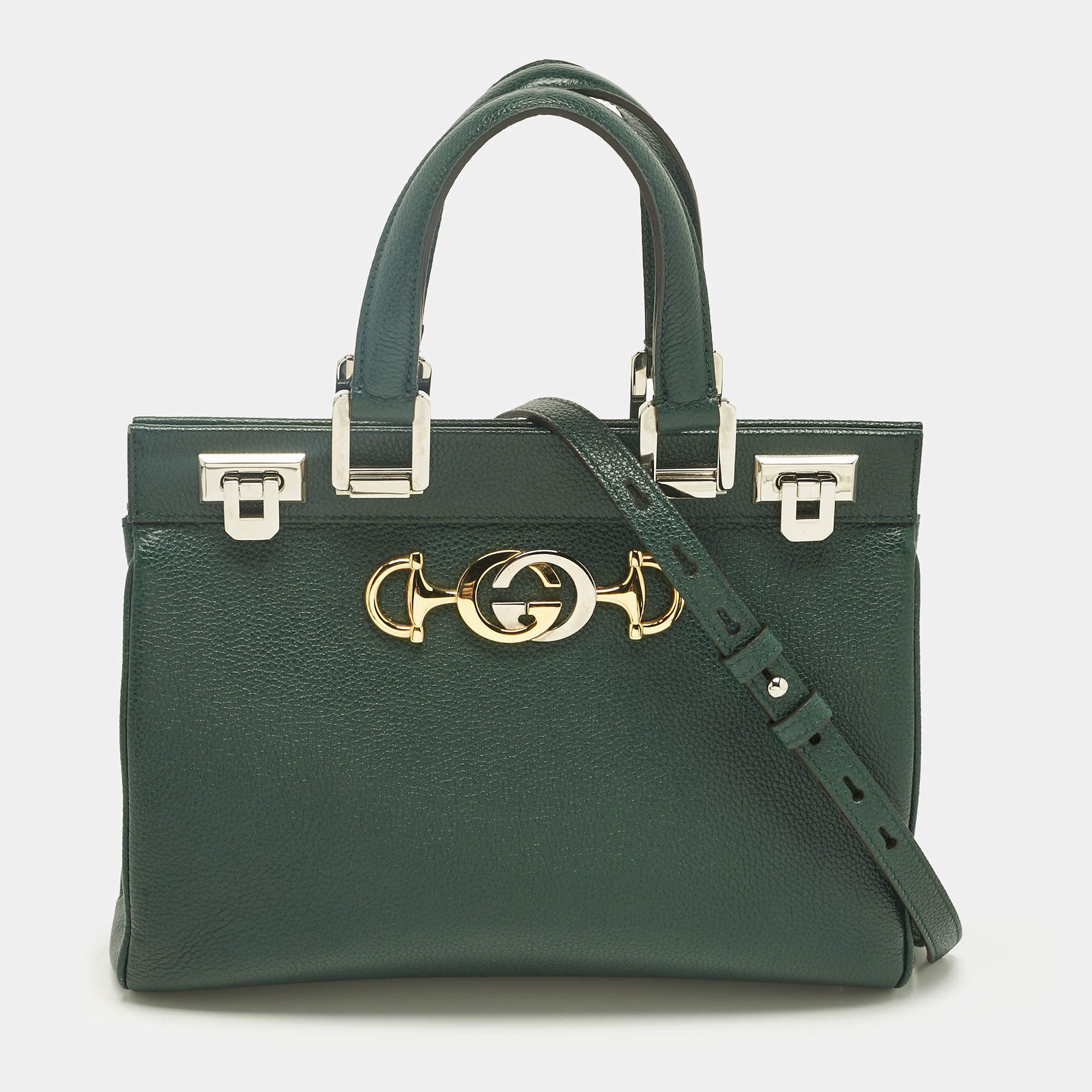 Pre Owned Gucci Green Leather Small Zumi Tote