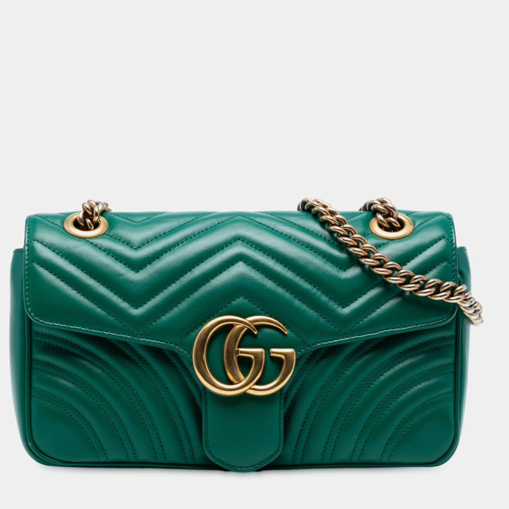 Pre Owned Gucci Green Medium GG Marmont Matelasse Leather Shoulder Bag