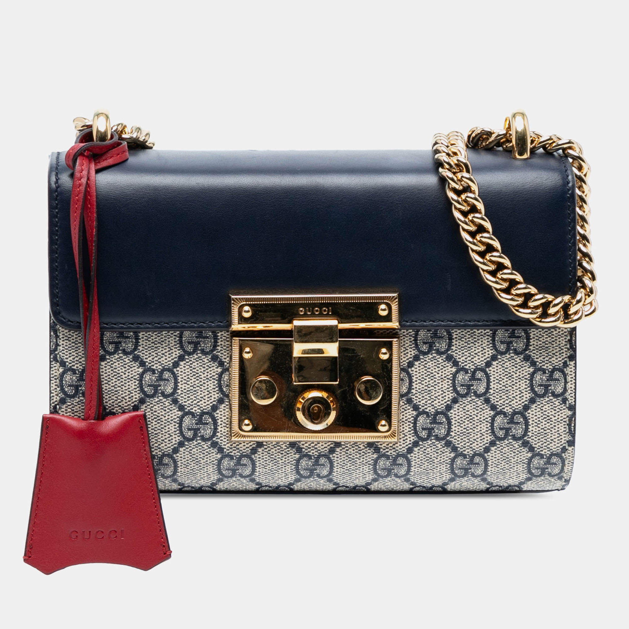Pre Owned Gucci Beige Brown Small GG Supreme Padlock Crossbody