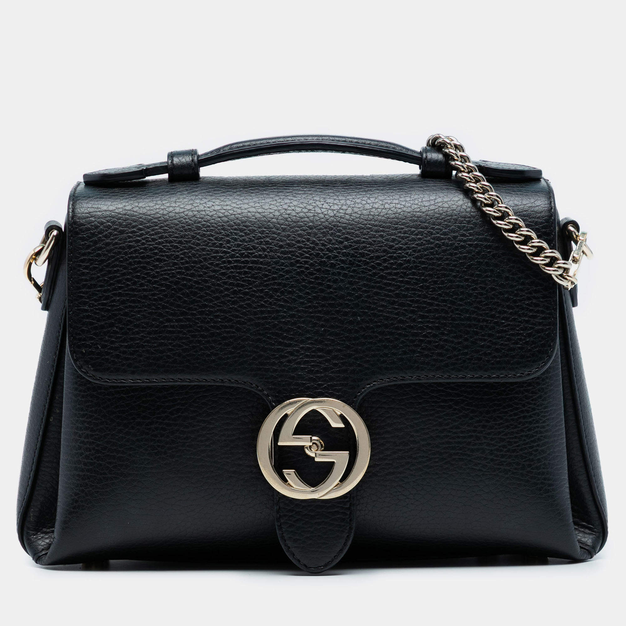 Pre Owned Gucci Black Small Dollar Calf Interlocking G Satchel