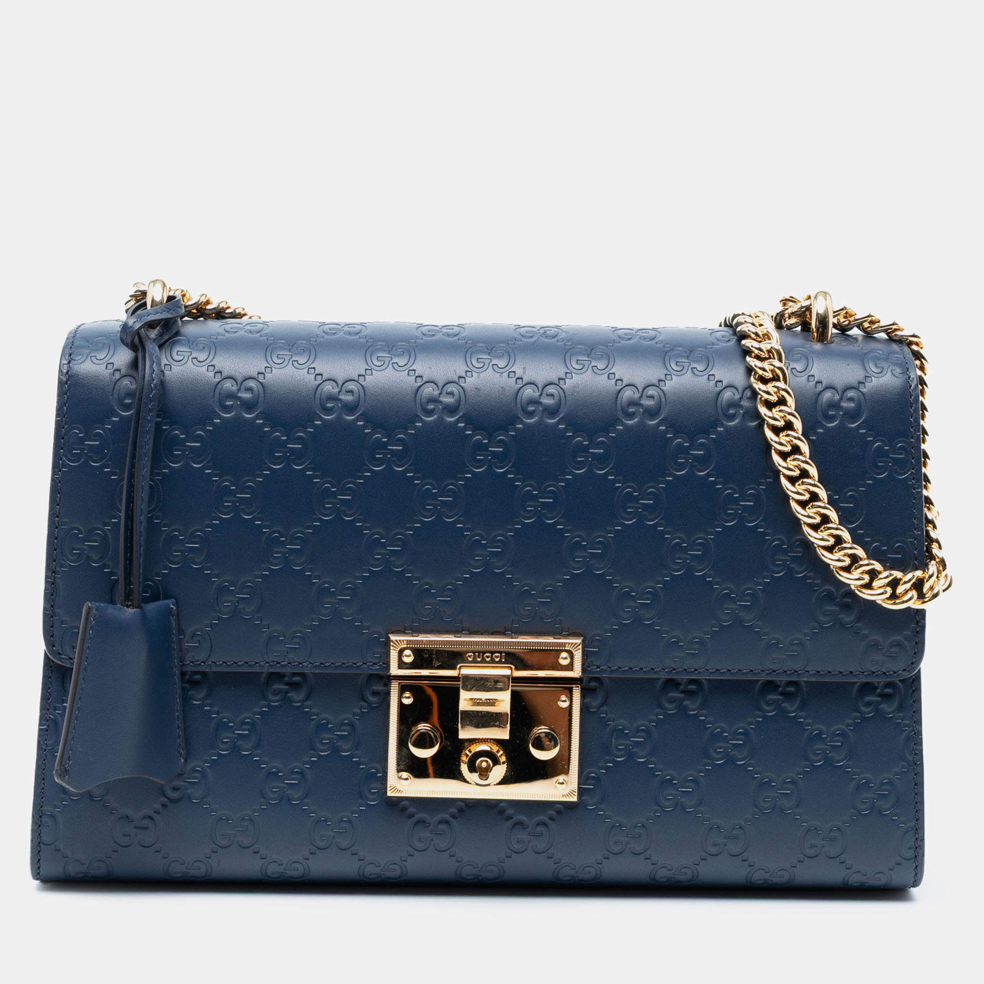 Pre Owned Gucci Blue Medium Guccissima Padlock Shoulder Bag