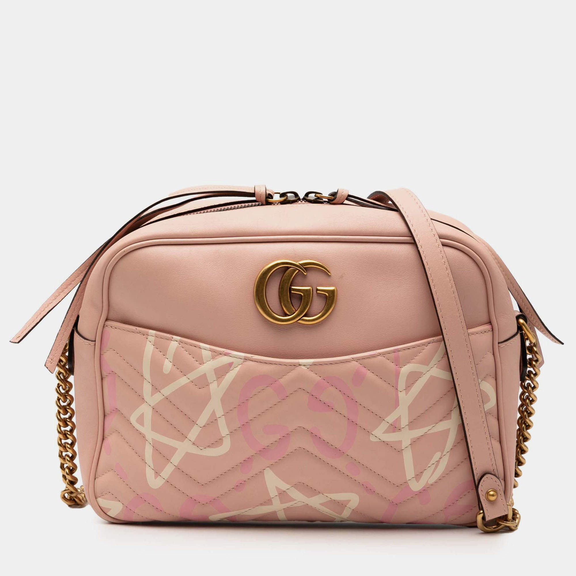 Pre Owned Gucci Pink GG Marmont Matelasse Leather Gucci Ghost Crossbody