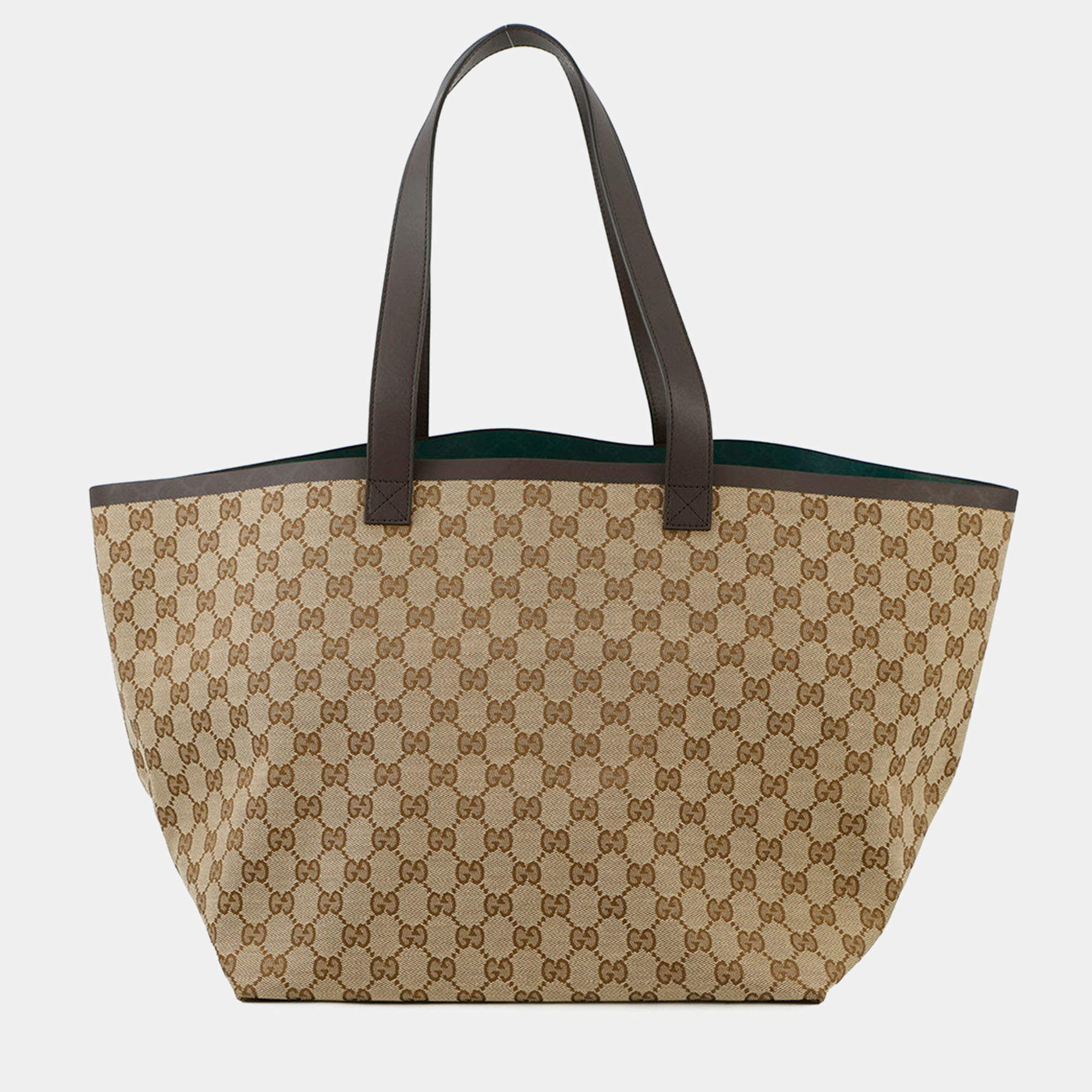 Pre Owned Gucci GG Canvas Tortissima Tote Bag Beige Canvas Leather