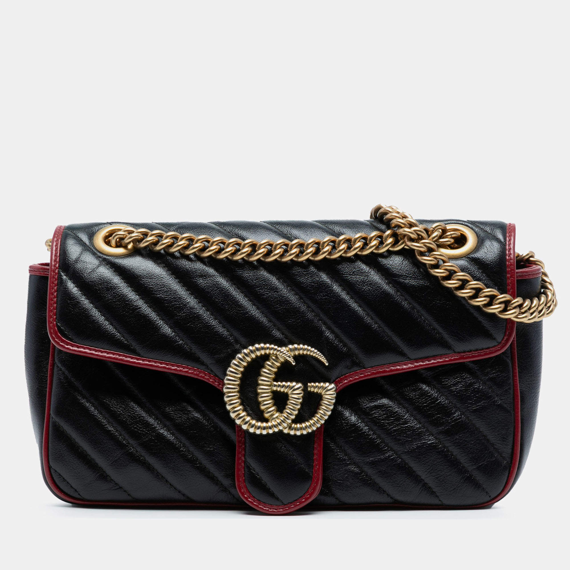 Pre Owned Gucci Medium GG Marmont Matelasse Diagonal Leather Torchon Shoulder Bag