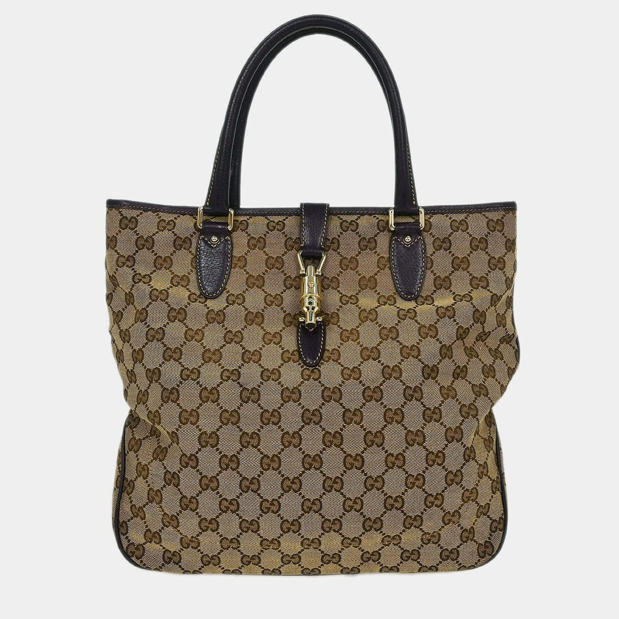 Pre Owned Gucci Brown Beige Jackie Tote Bag