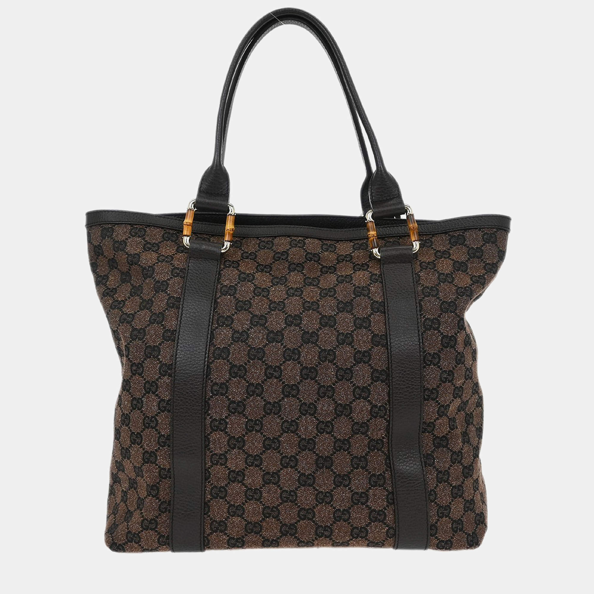 Pre Owned Gucci Brown Bamboo GG Handbag