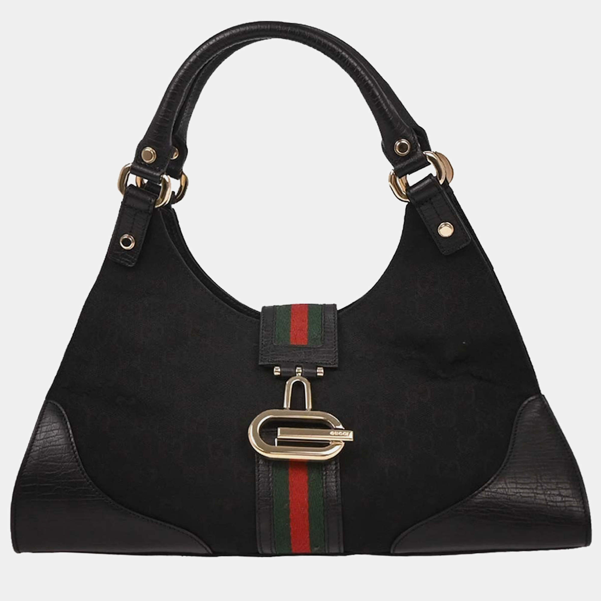 Pre Owned Gucci Black Canvas GG Handbag