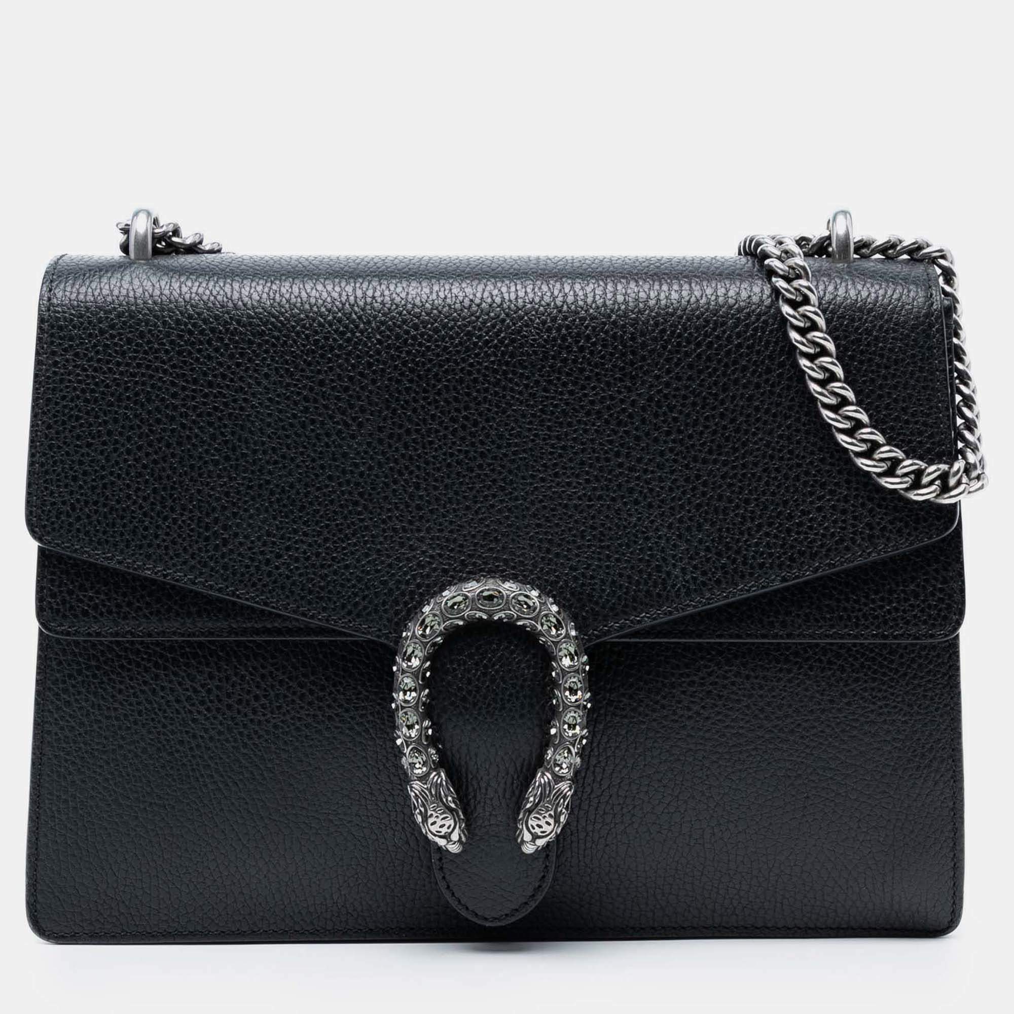 Pre Owned Gucci Black Medium Calfskin Dionysus Shoulder Bag
