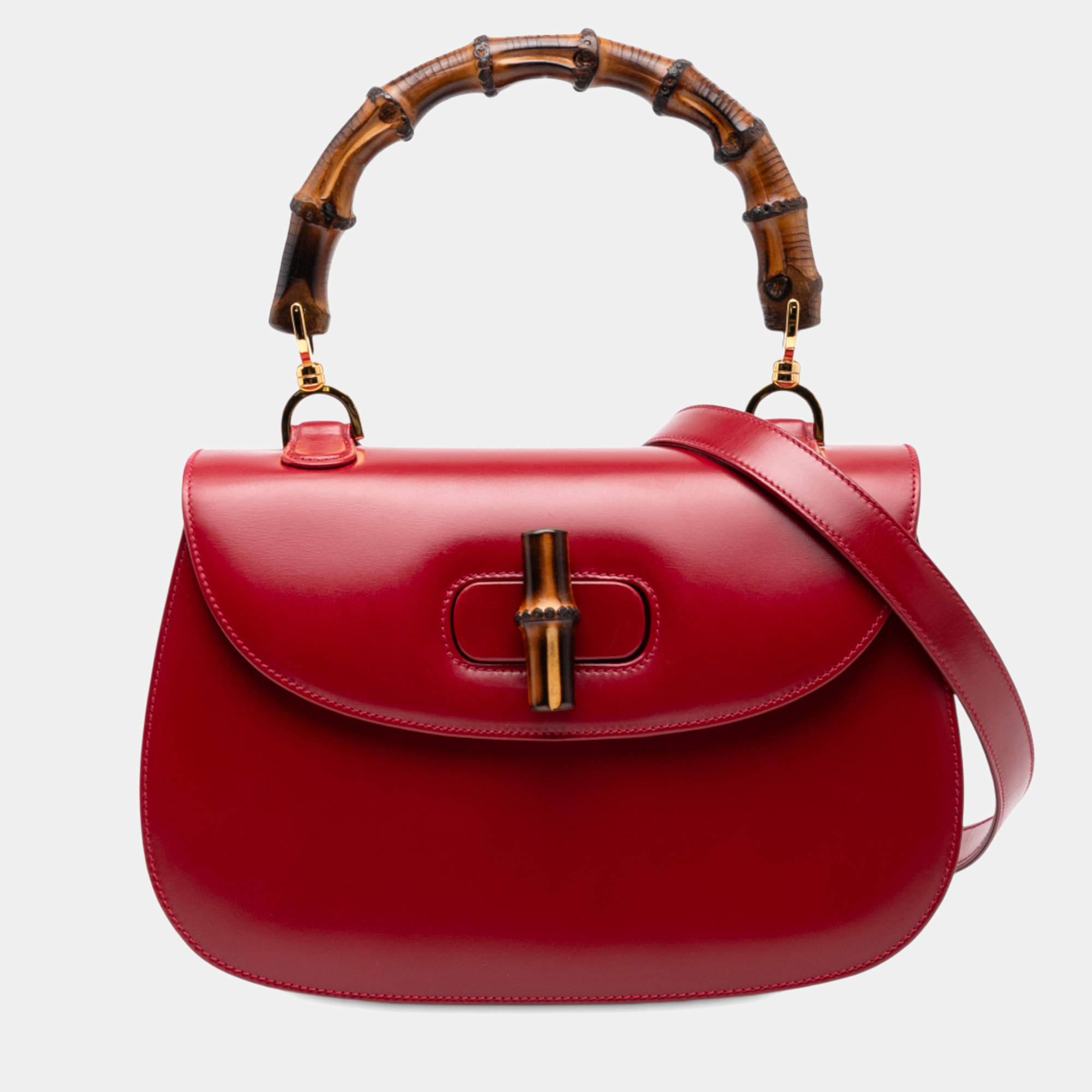 Pre Owned Gucci Red Calfskin Bamboo Night